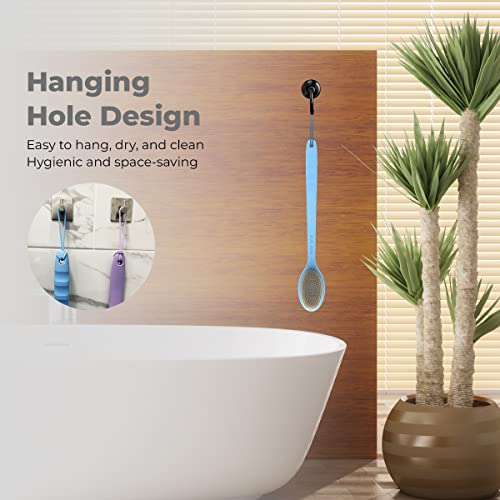 Avilana 19 Inch Silicone Back Scrubber with Handle - Exfoliating Shower Brush for Men & Women - Long Reach Body Scrubber for Hard to Reach Areas - Perfect for Back, Shoulders, and Feet Cleaning in Bath or Shower