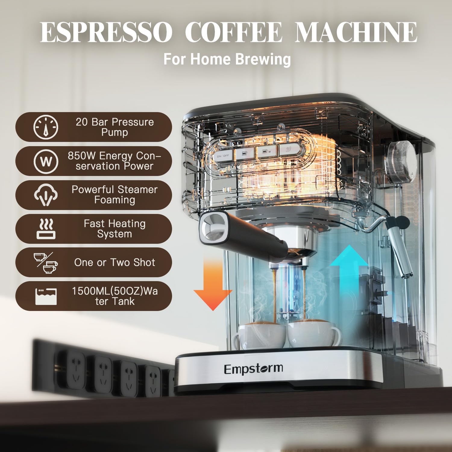 2 in 1 Espresso Maker with 20 Bar Pressure & 2-Pack 2oz Shot Glasses - Perfect for Home Baristas, Coffee Shops & Office Use