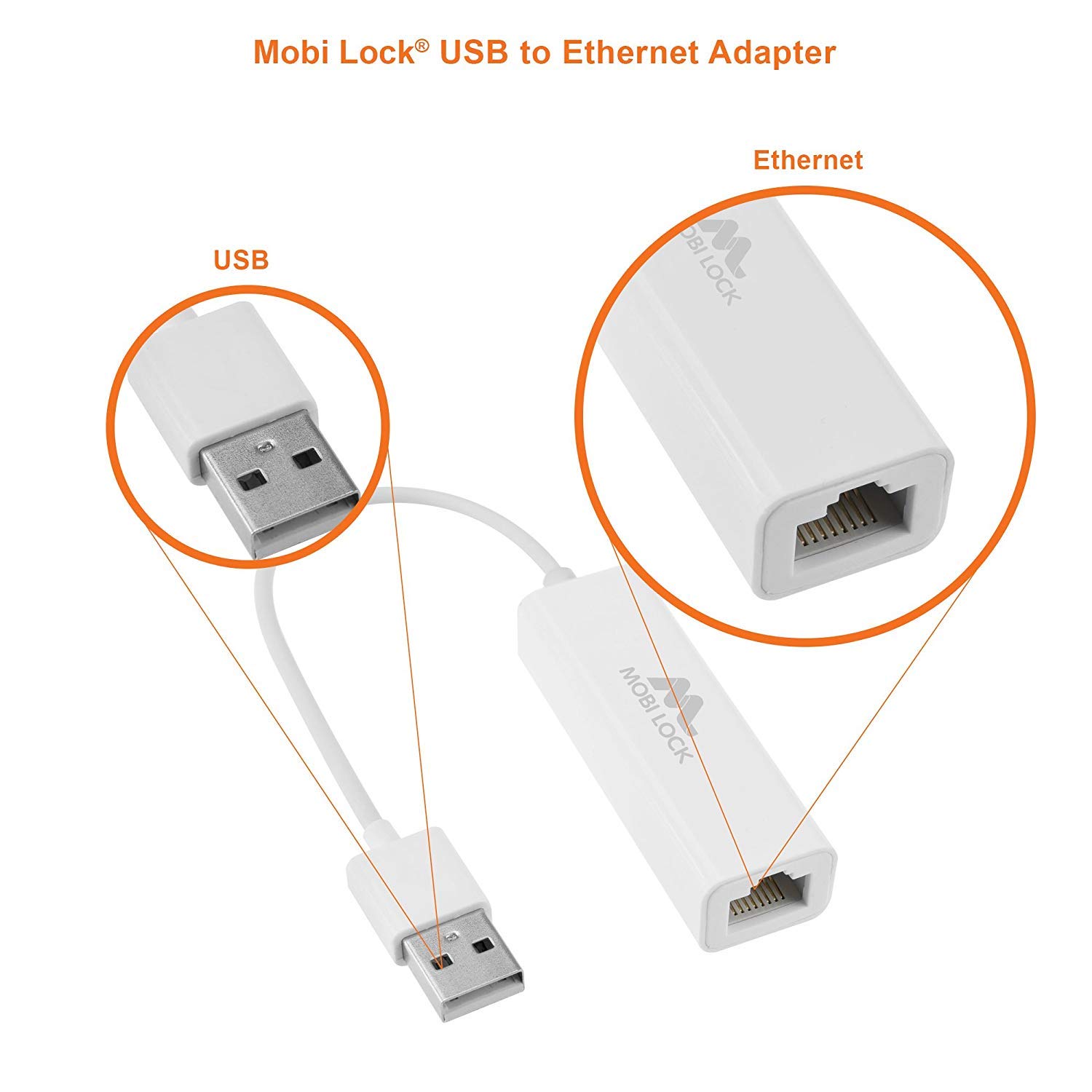 High-Speed USB to Ethernet Adapter - 10/100 Mbps LAN Network Converter for Laptops, PCs, MacBooks (Windows 7/8/10/11, macOS, Linux) - Reliable Wired Internet Connection for Gaming, Streaming & Remote Work - by Mobi Lock