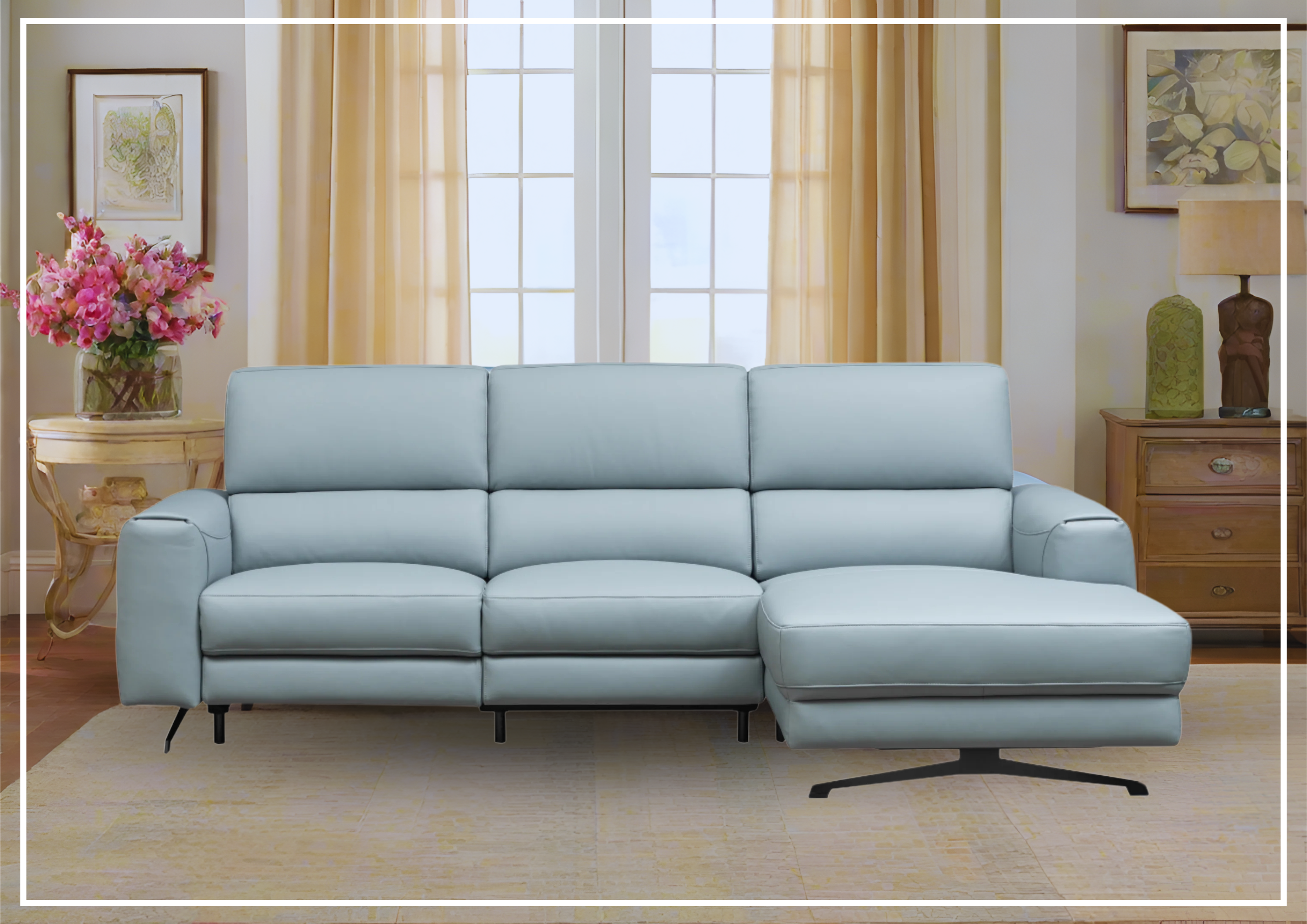 Klaussner Milano Blue Leather L-Shaped Power Reclining Sectional Sofa - Modern Living Room Furniture for Home Theater & Family Gatherings