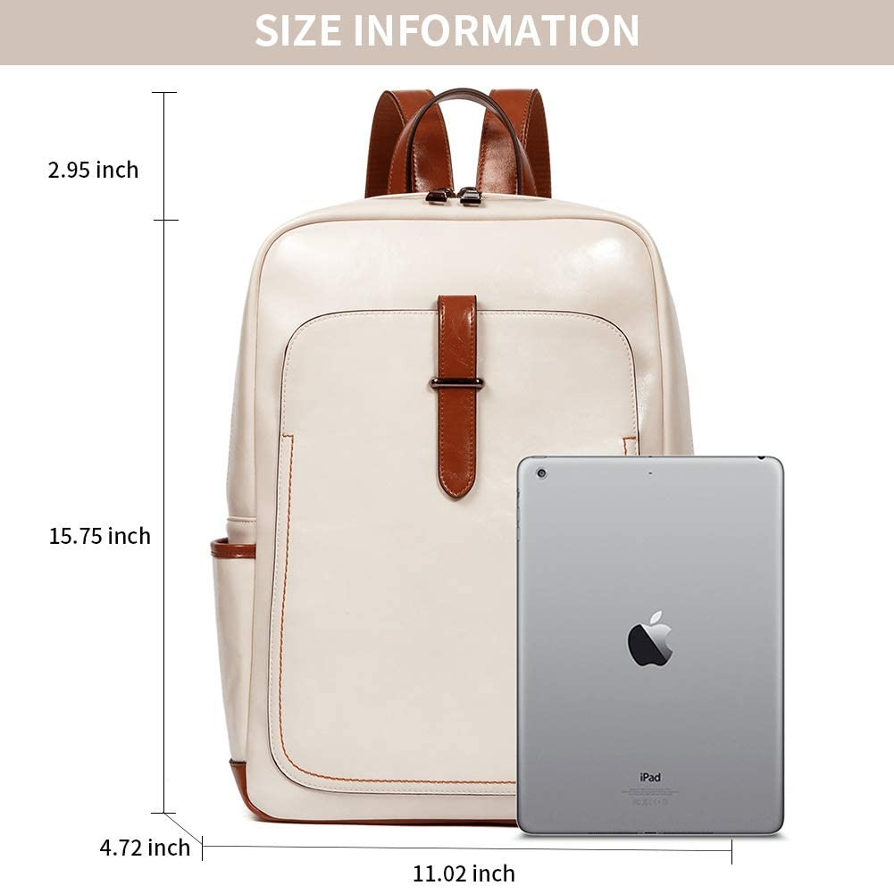 BROMEN Genuine Leather Laptop Backpack for Women - 15.6 Inch Business Computer Bag, College Backpack with USB Charging Port & Anti-Theft Pocket - Perfect for Work, Travel & School Commute