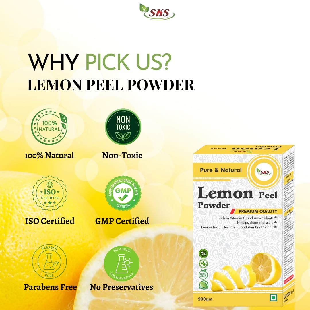 100% Natural SKS Lemon Peel Powder - Organic Skin Cleanser & Whitening Treatment, Antibacterial, Chemical-Free | Brighten & Exfoliate for Glowing Skin, DIY Face Masks & Scrubs