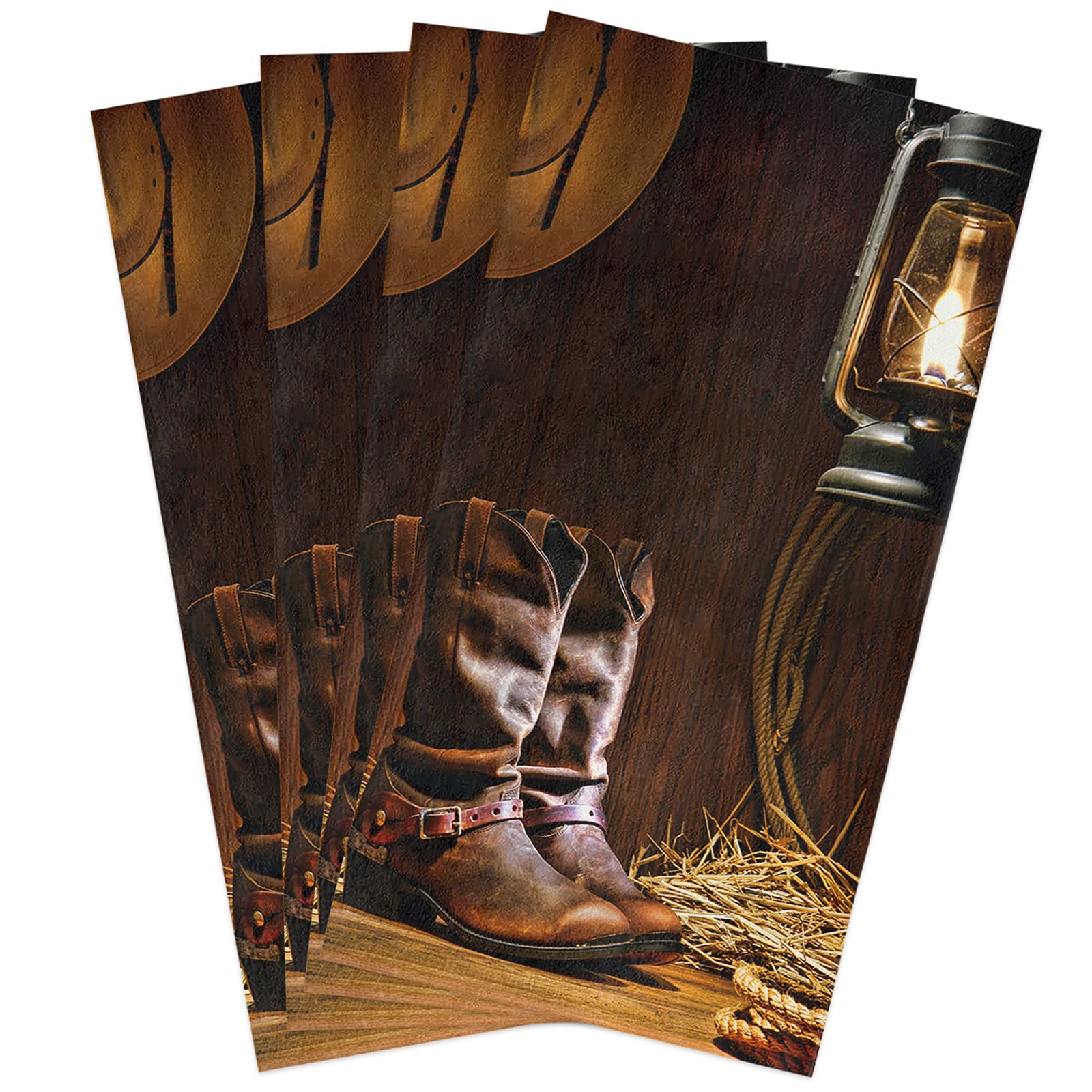 4 Pack Super Absorbent Microfiber Kitchen Dish Towels - Soft Cowboy Boot Print Dishcloths, Hand Towels & Tea Towels for Kitchen, Bathroom & Bar | Perfect for Drying Dishes, Cleaning Surfaces & Western-Themed Decor