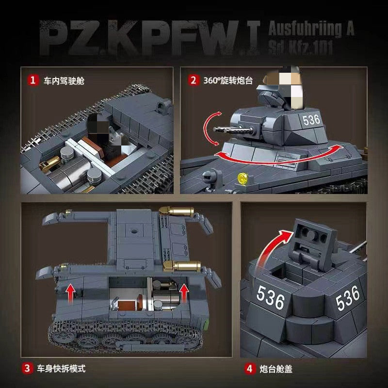 QUANGUAN 100274 PzKpfw I Ausfuhring A German WWII Tank Model Kit - 1/35 Scale Military Vehicle Building Set for Collectors & Hobbyists | Perfect for Historical Displays & Wargaming Scenes