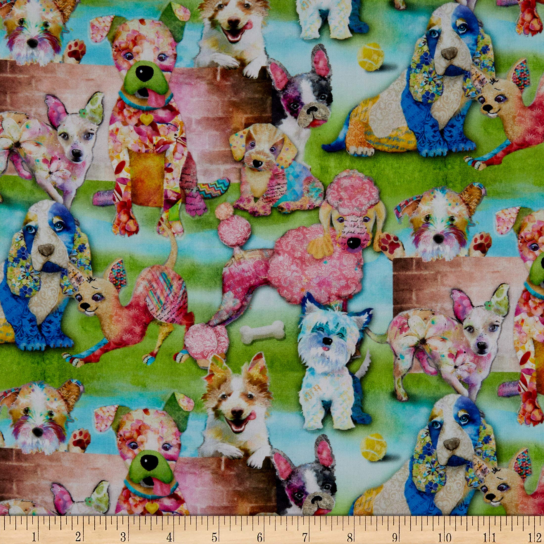 3 Wishes Digital Good Dogs Too Packed Dogs Green Quilt Fabric By The Yard - Premium Cotton Fabric for DIY Quilting, Sewing Projects & Home Decor
