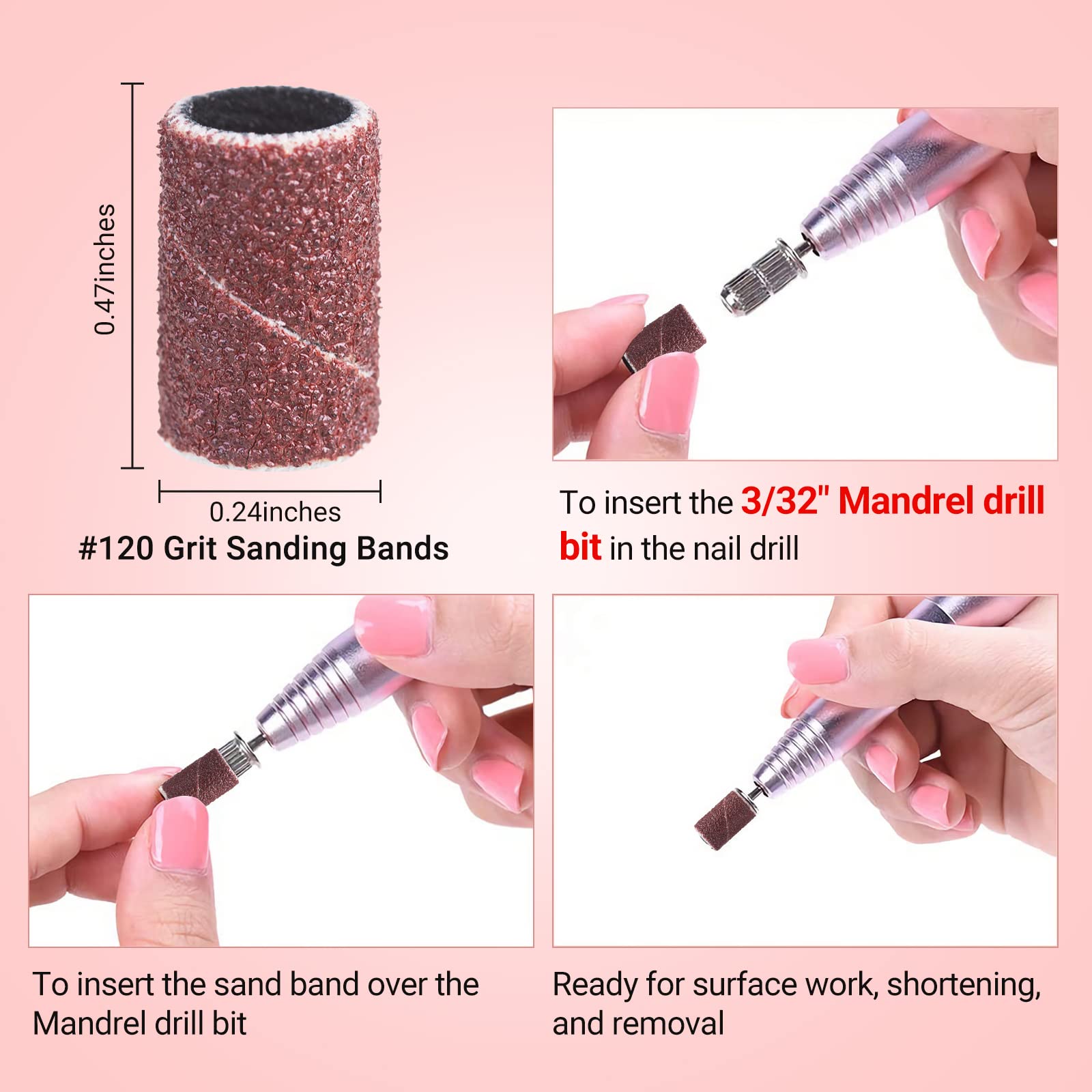 MelodySusie 100 Pcs Nail Drill Bits Sanding Bands - 120 Medium Grit Nail File for Acrylic Nails, Gel Manicures & Pedicures | Professional Nail Art Tools for Salon & Home Use