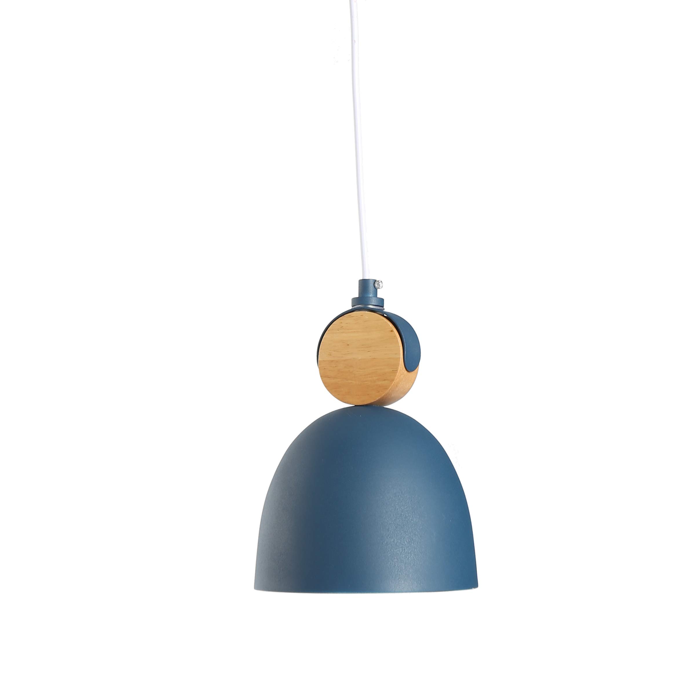 Nordic Style Pendant Light - Wood & Metal LED Chandelier for Kitchen, Dining Room, Study - Industrial Swag Hanging Fixture with Blue Shade - Indoor Decorative Lighting for Modern Home Decor