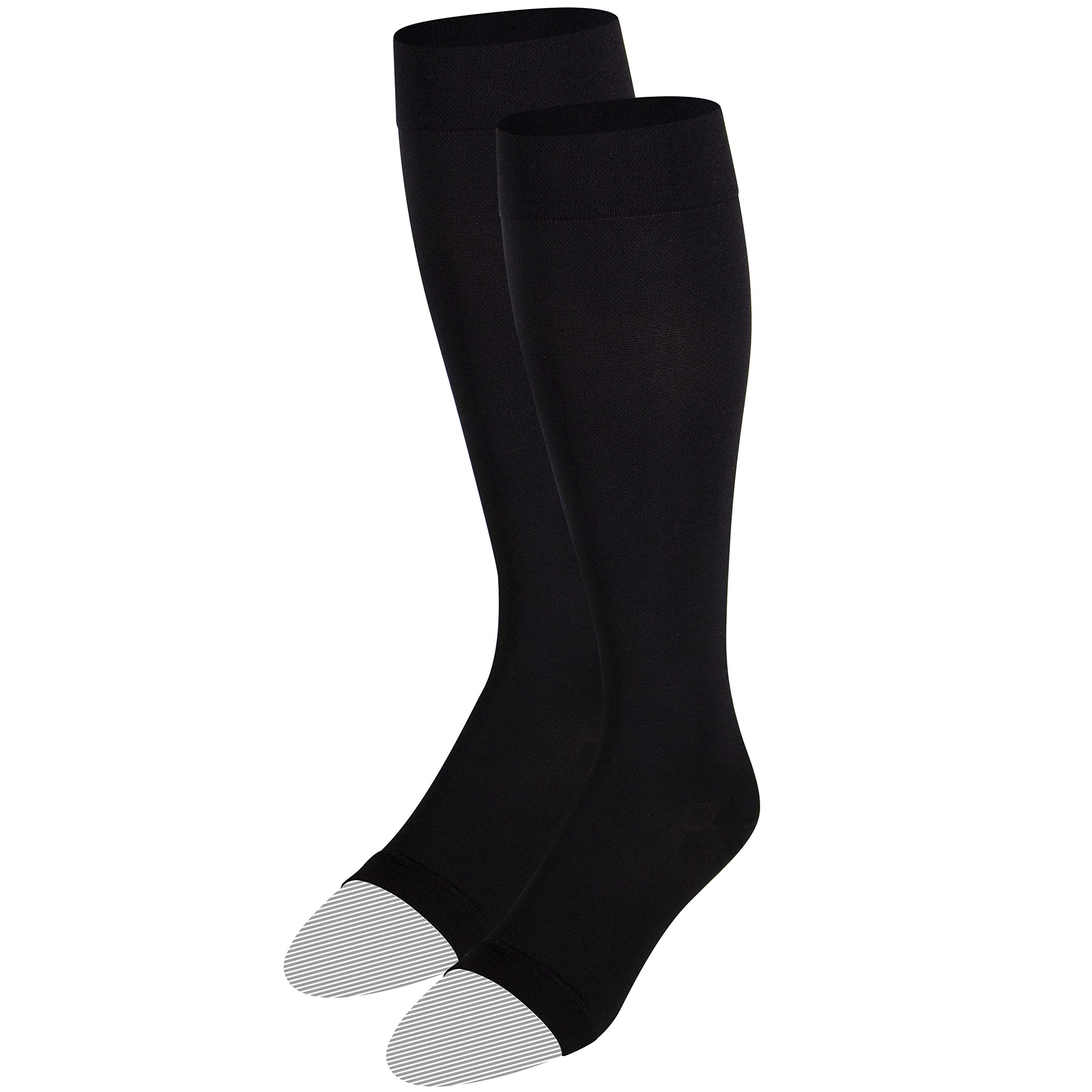 NuVein 20-30 mmHg Medical Compression Stockings for Women & Men - Knee High Open Toe Support Socks - Large Size in Black - Ideal for Varicose Veins, Edema, Travel & Post-Surgery Recovery