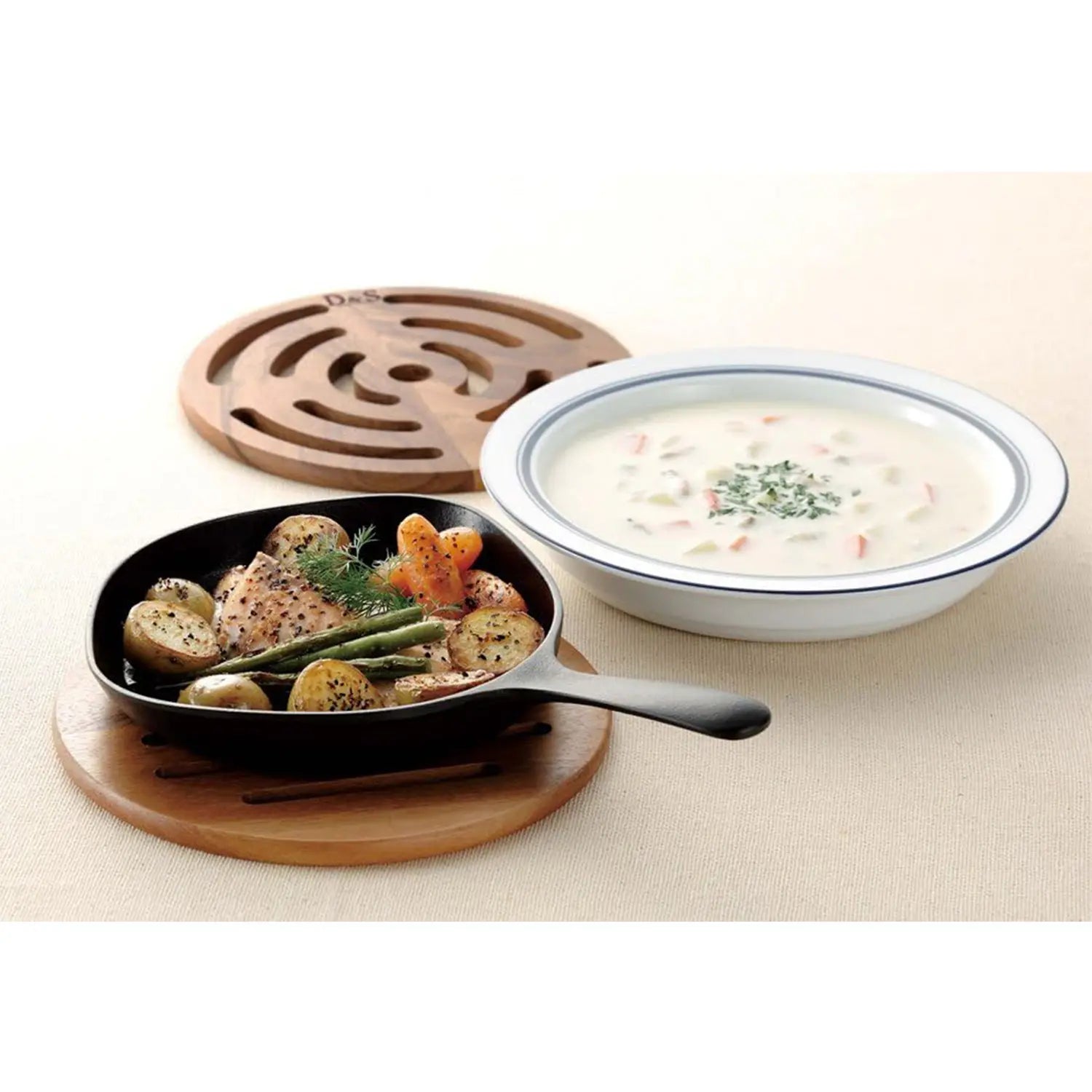 D&S Natural Wood Pot Mat Set of 2 - Heat Resistant Trivet for Kitchen, Dining Table, Countertop Protection - Perfect for Hot Pots, Pans, and Serving Dishes