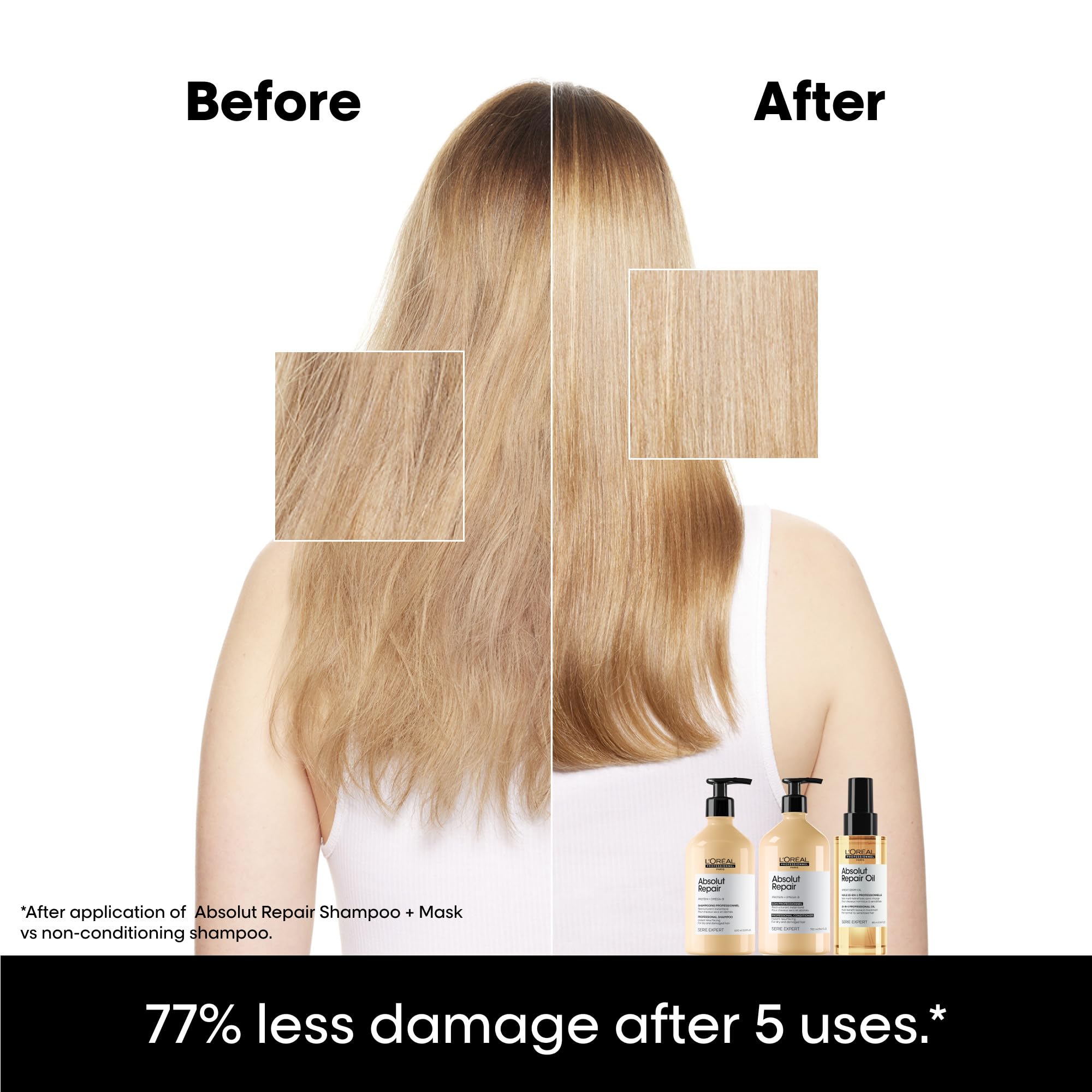L'Oreal Professionnel Absolut Repair Shampoo & Conditioner Set - Repairing Shampoo for Dry Damaged Hair with Quinoa & Protein, Deep Conditioning Treatment for Shiny Healthy Hair - Perfect for Salon Quality Hair Care at Home
