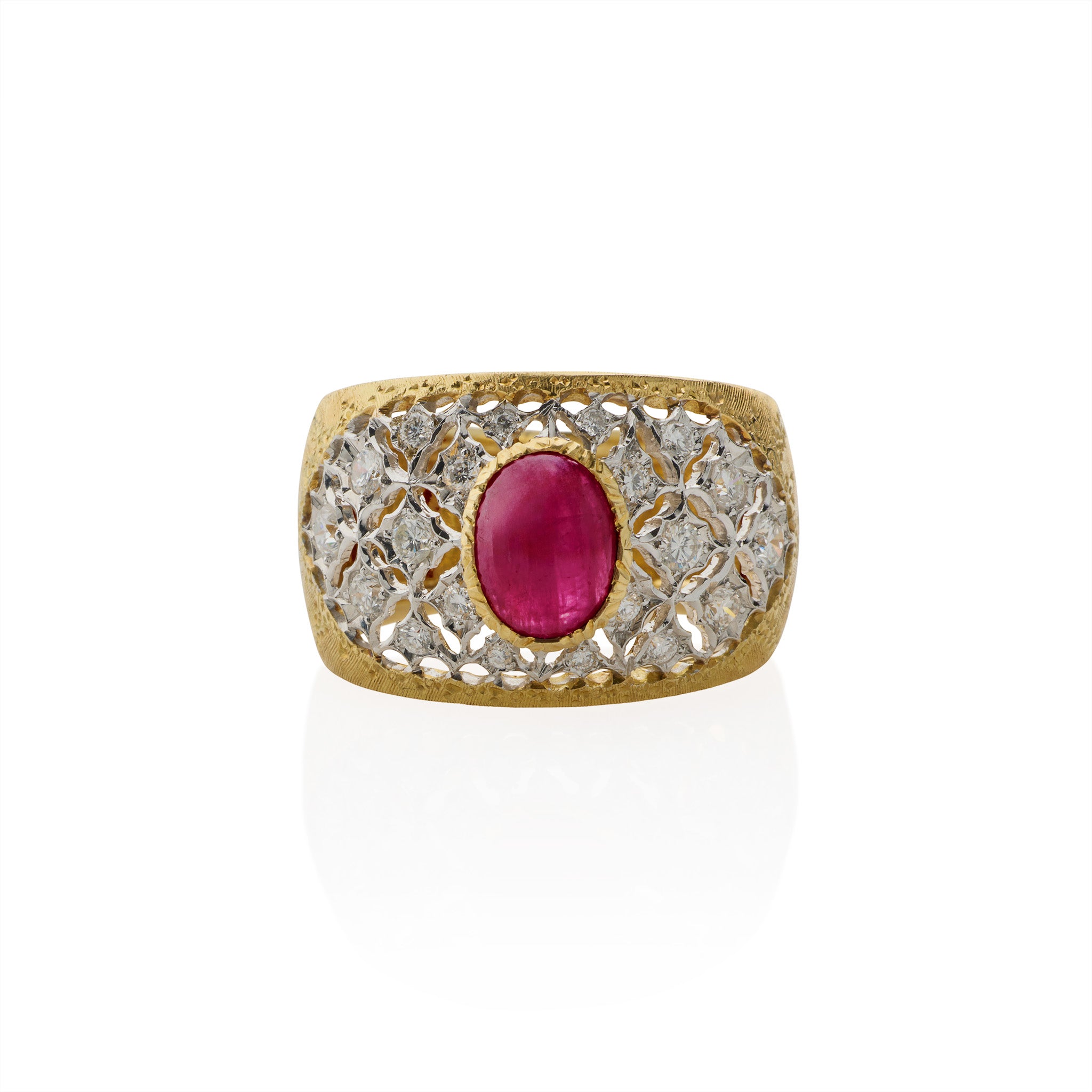 Buccellati Ruby and Diamond Ring – Elegant 18K Gold Women's Jewelry for Weddings, Anniversaries & Special Occasions