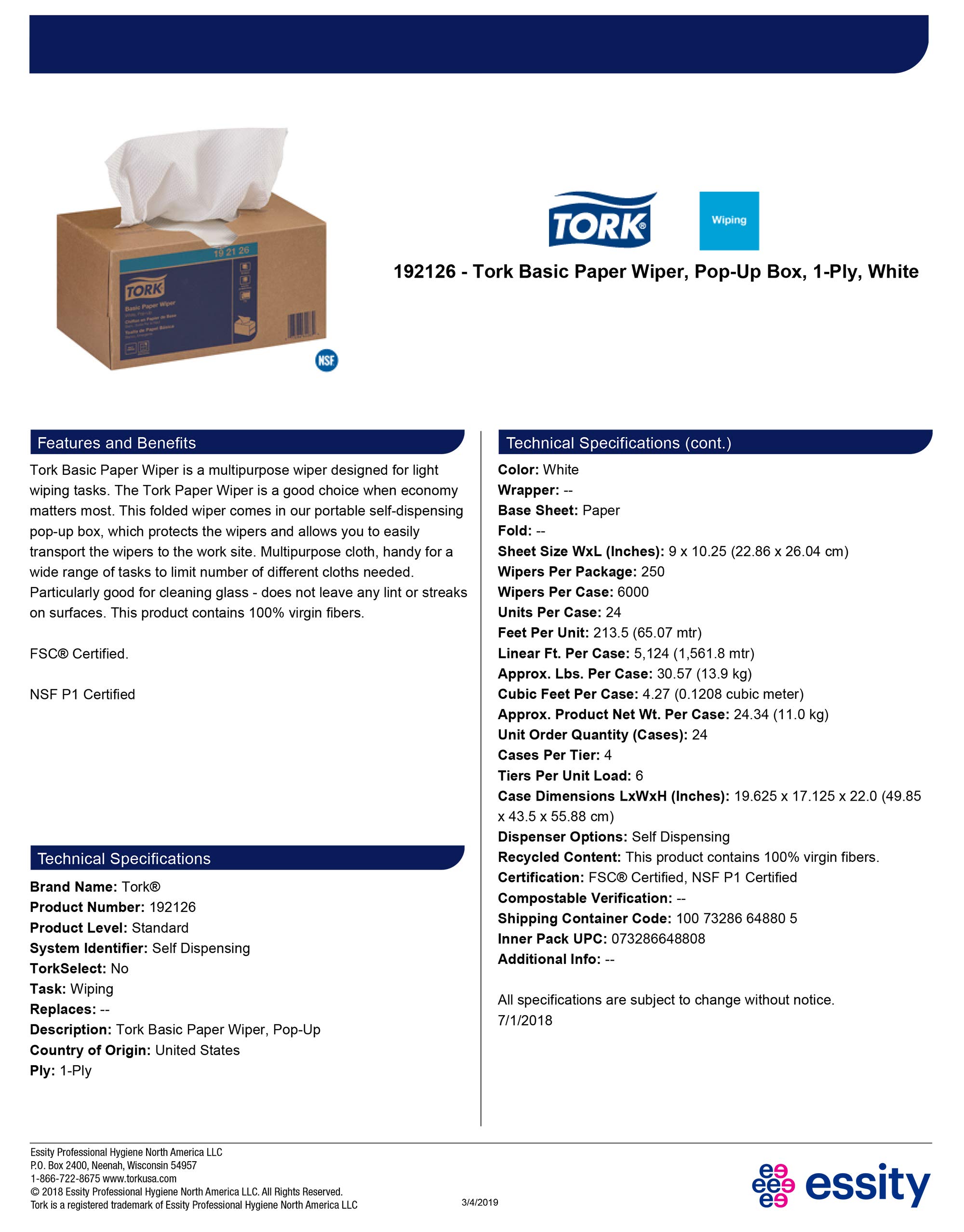Tork Basic Paper Wiper Pop-Up Box | Premium Disposable Paper Towels for Kitchen, Bathroom & Office Cleaning | Bulk Paper Towel Dispenser for Home & Commercial Use