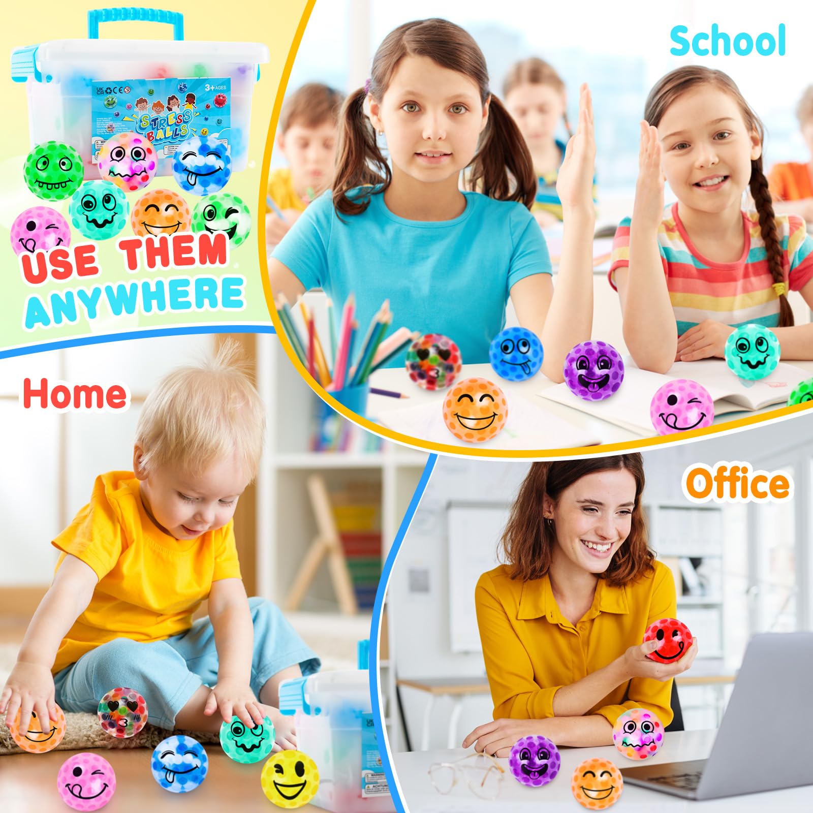 30 Pack Smile Stress Balls - Bulk Fidget Toys for Adults & Kids, Anxiety Relief Sensory Toys, Party Favors for Birthdays, Office Gifts & Classroom Rewards