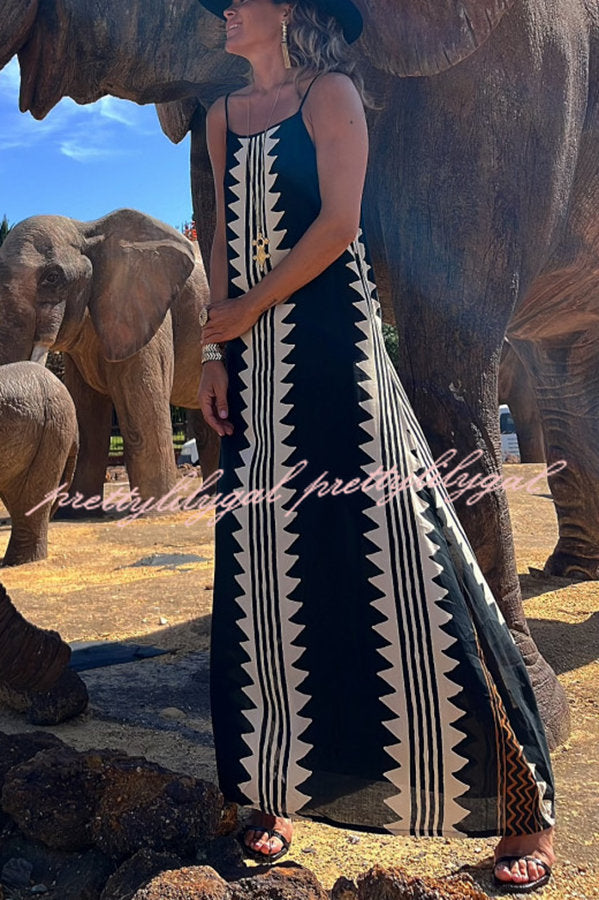 Stylish Ethnic Print Backless A-Line Maxi Dress for Women - Boho Chic Summer Beach Vacation & Party Outfit