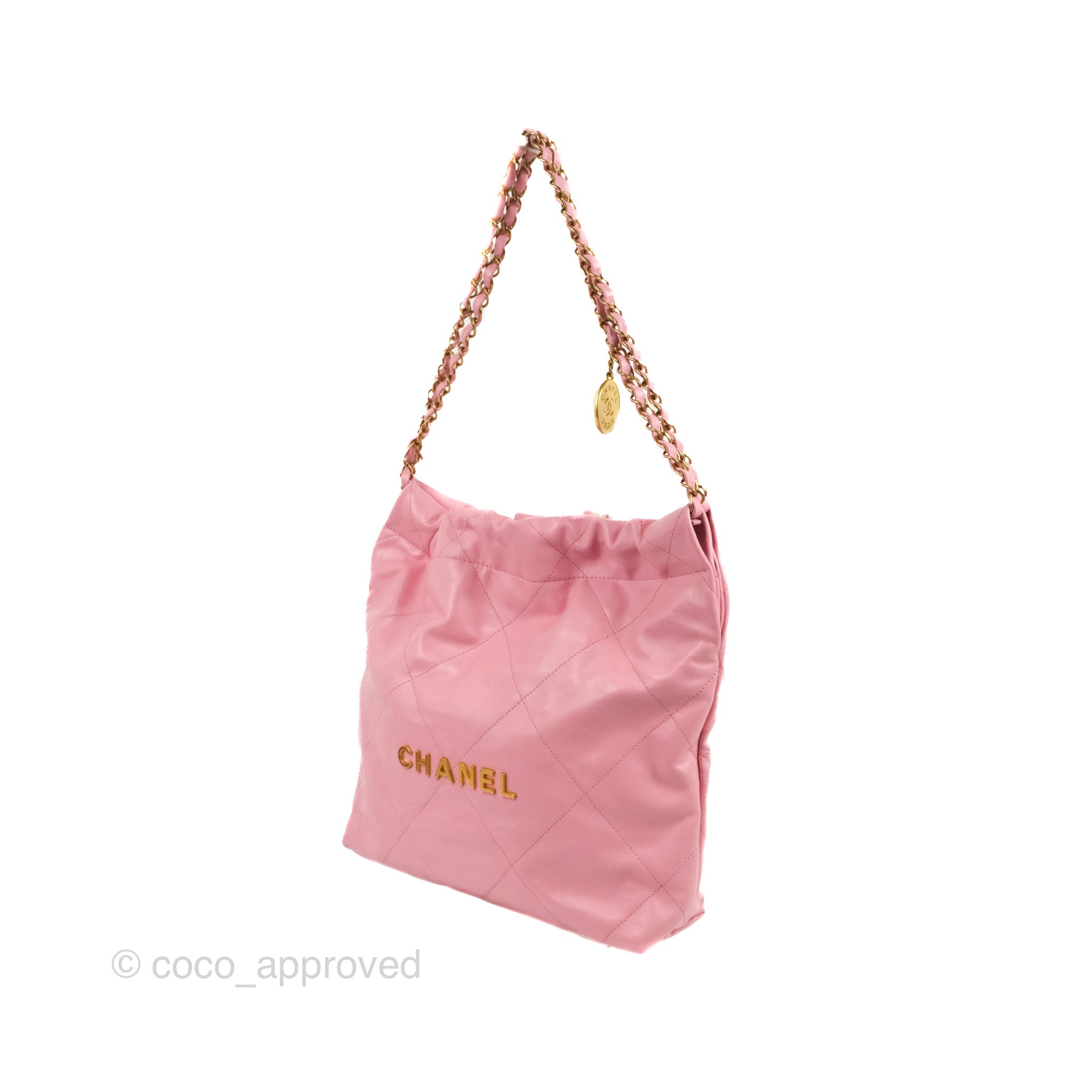 Chanel 22 Small Handbag in Light Pink Shiny Calfskin with Aged Gold Hardware - Luxury Crossbody Bag for Women, Perfect for Date Night & Special Occasions