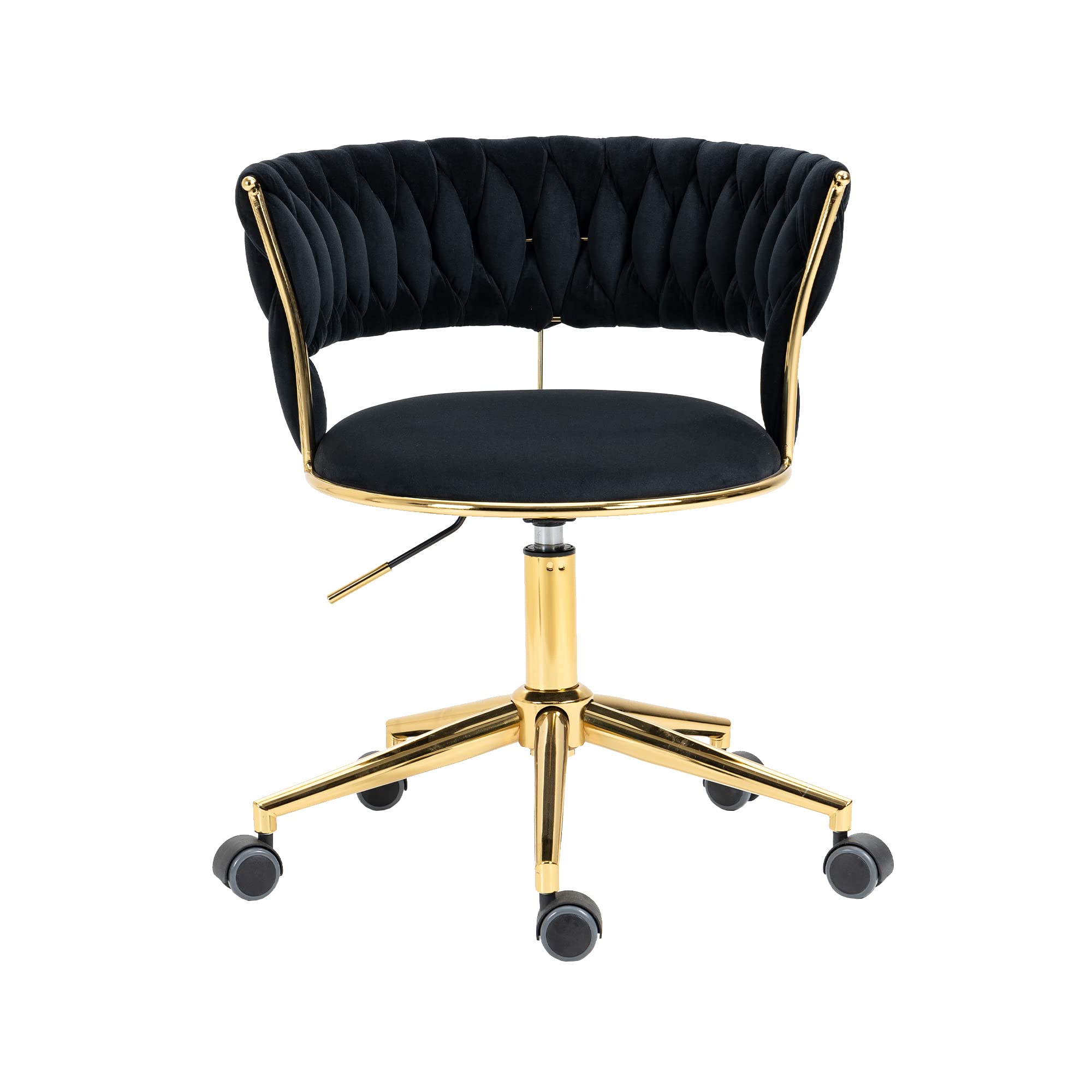 Velvet Office Chair - Ergonomic Swivel Desk Chair with Adjustable Height, Arms & Wheels - Upholstered Computer Task Chair for Home Office, Gaming & Makeup Station - Black Velvet Fabric with Metal Base
