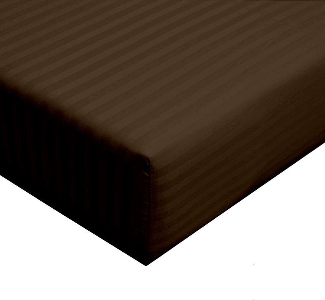 Premium 1000 Thread Count 100% Giza Egyptian Cotton Fitted Sheet - Twin XL Size, Taupe Stripe - Ultra Soft & Breathable - Fits Mattress Up to 21