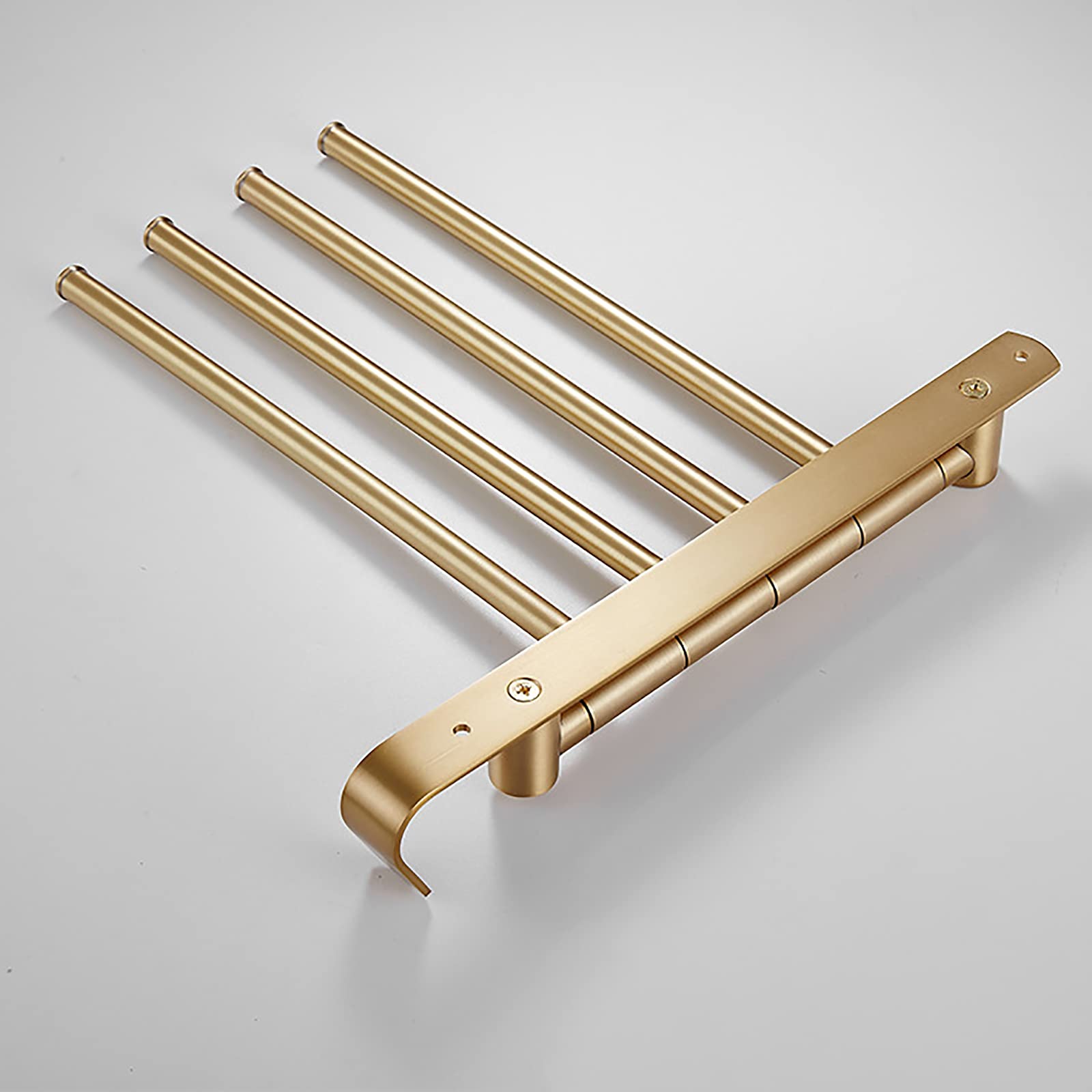 Premium Heated Towel Rack - 4-Arm Brushed Gold Wall Mounted Towel Warmer with Swivel Hook & Ring - Electric Bathroom Towel Holder for Spa, Luxury Hotels & Cozy Home Use