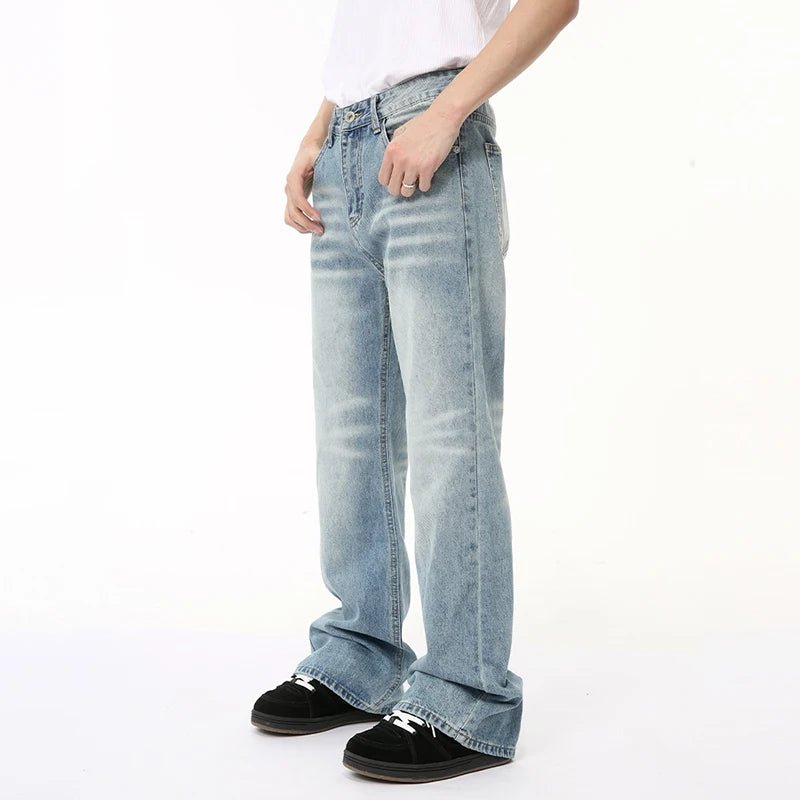 American Style Men's Jeans - Summer Washed Denim with Distressed Marks, Relaxed Straight Wide Leg & Spacious Pockets | Casual Chic Male Denim Pants (Style 9C6499) | Perfect for Streetwear, Weekend Outings & Urban Fashion