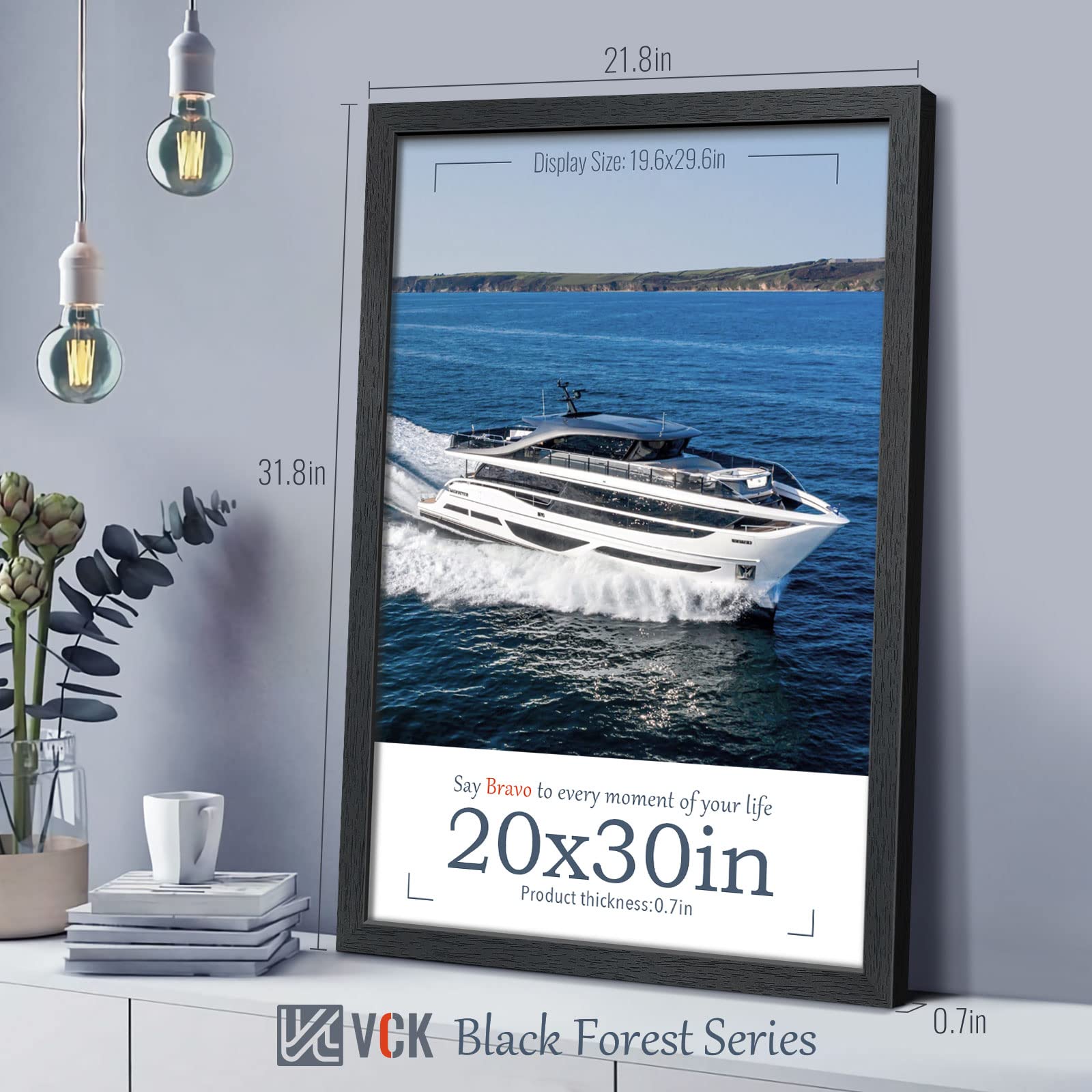 VCK 20x30 Poster Frame Set of 4 - Premium Textured Solid Wood Black Picture Frames for Wall Gallery Display - Perfect for Home Decor, Office Art & Photo Displays