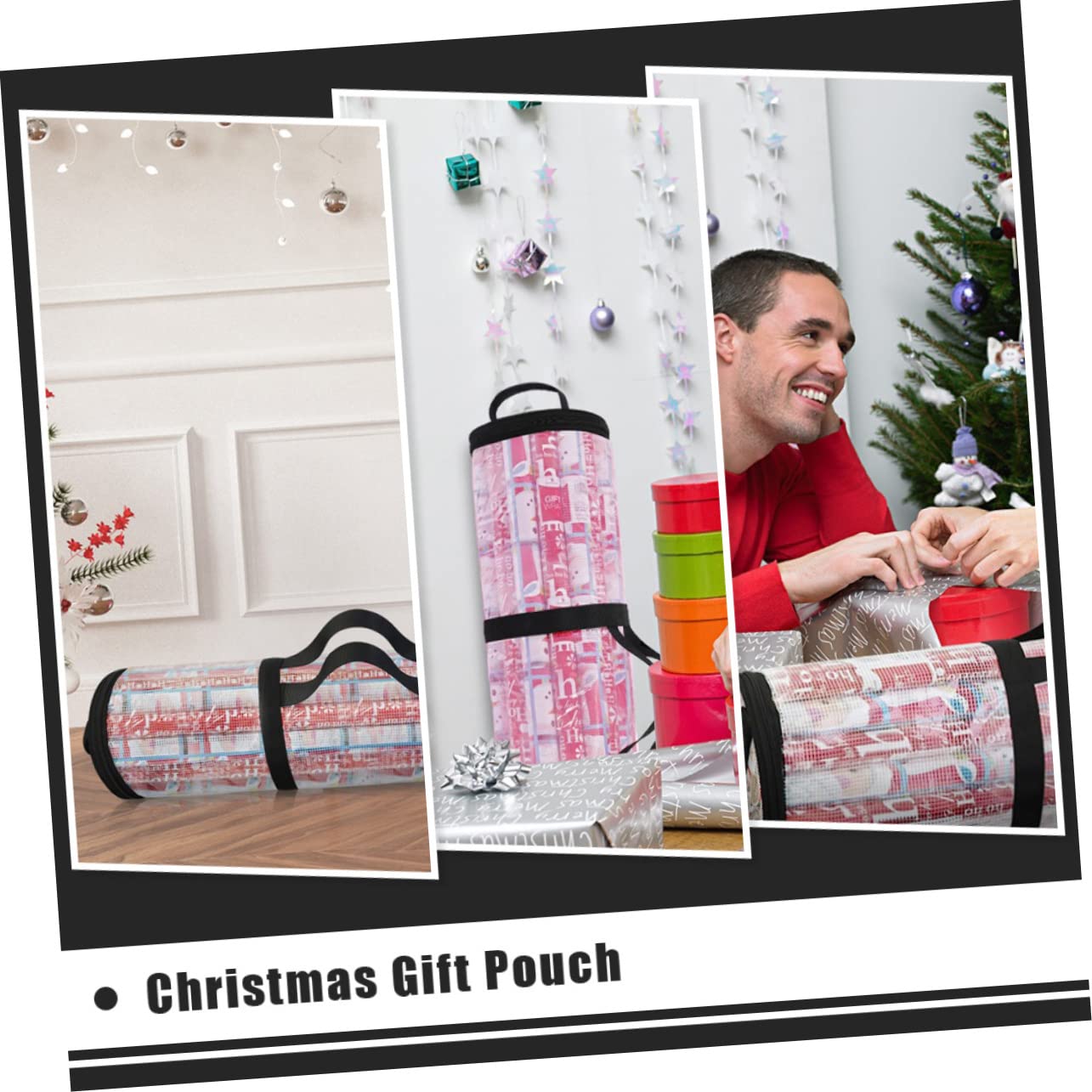 1pc Christmas Storage Bag - Cylindrical Wrapping Organizer Pouch for Holiday Gift Packing & Supplies | Perfect for Xmas Decorations, Present Wrapping & Seasonal Storage