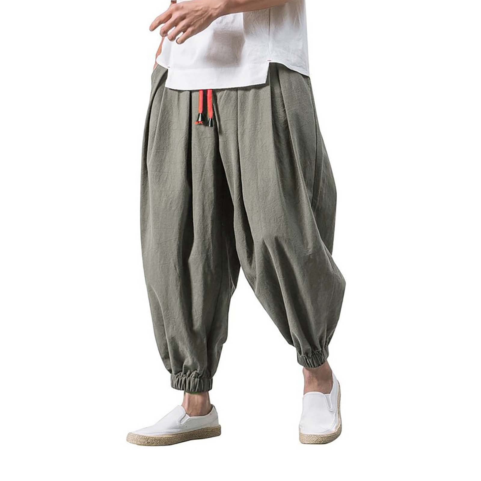 Men's Elastic Waist Loose Fit Casual Wide Leg Pants - Solid Color Comfortable Stretch Trousers for Lounge, Travel & Everyday Wear