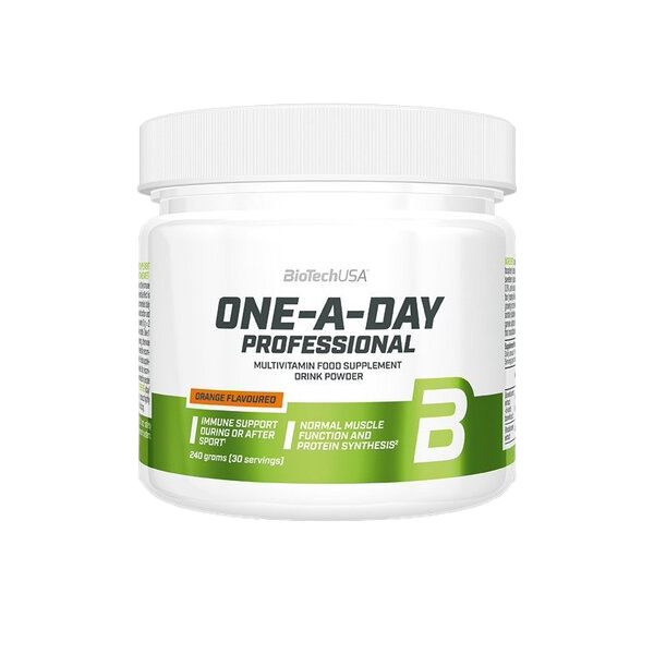 BioTechUSA One A Day Professional Multivitamin Supplement - 240g Orange Flavor for Daily Energy & Immune Support | Perfect for Active Lifestyles, Gym & Workout Recovery