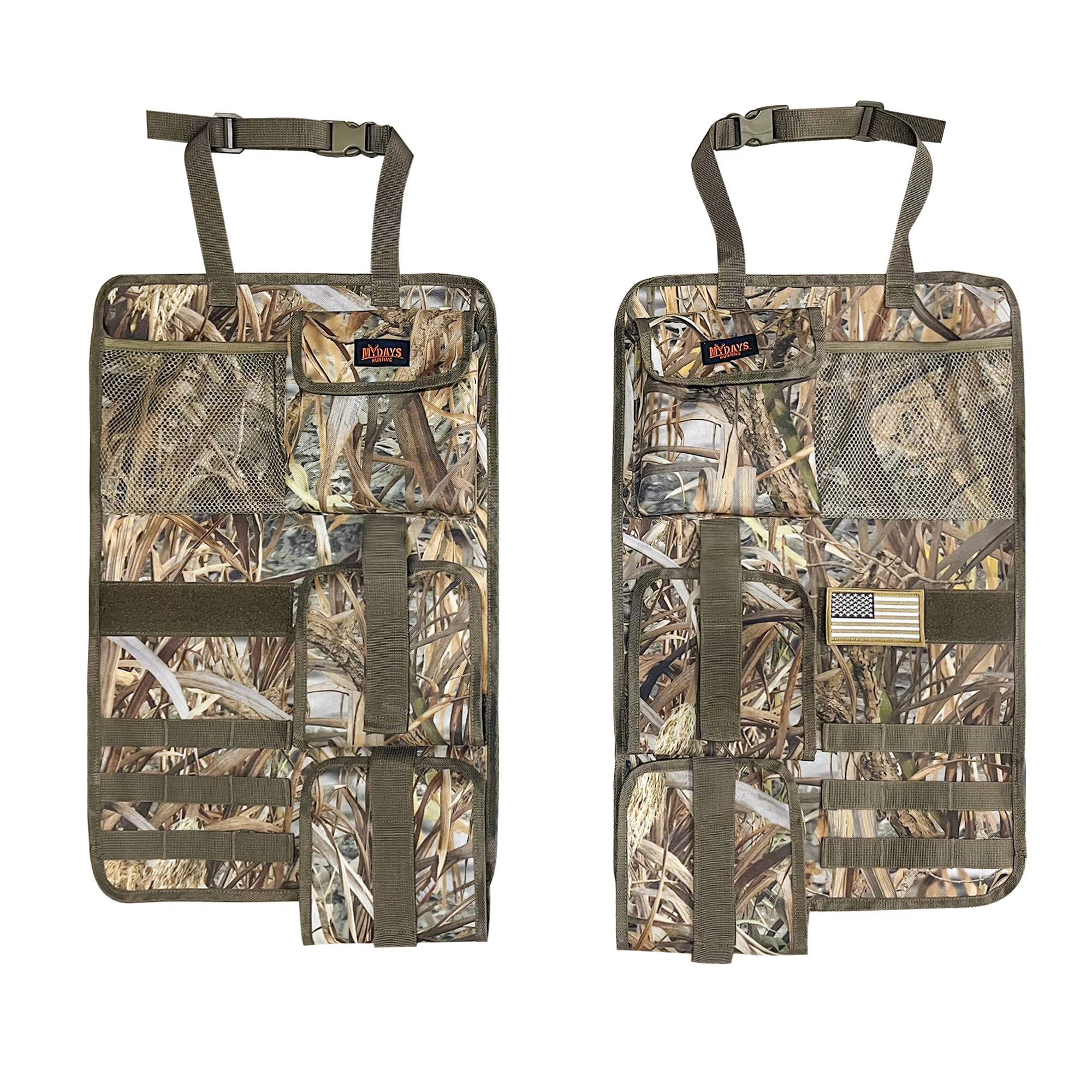 MYDAYS 2 Pack Tactical Gun Organizer for Car Seats - Molle Panel Vehicle Storage for Hunting Rifles & Shotguns (Camo) - Perfect for Hunting Trips, Road Trips & Outdoor Adventures