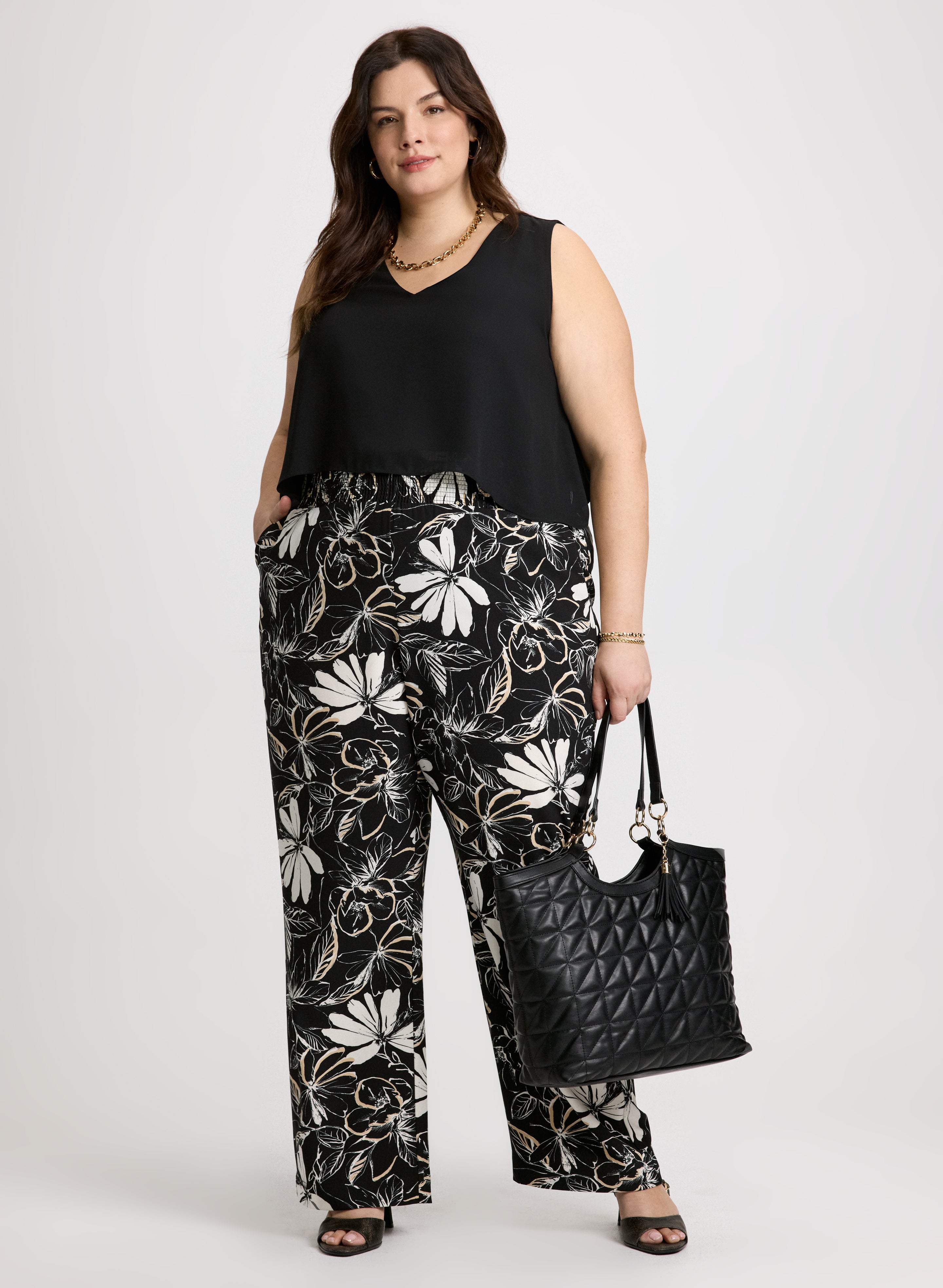 Floral Print Crepe Wide Leg Pants for Women - Boho Chic Lounge Pants for Casual Outings & Summer Vacations