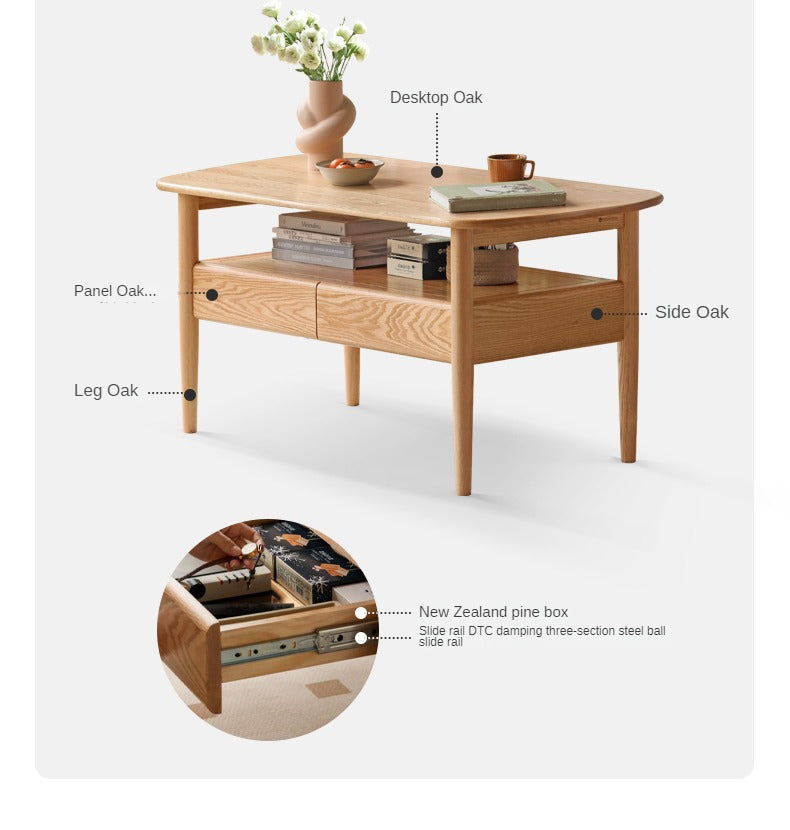 Solid Oak Wood High Leg Coffee Table - Modern Living Room Furniture for Home Decor & Relaxation