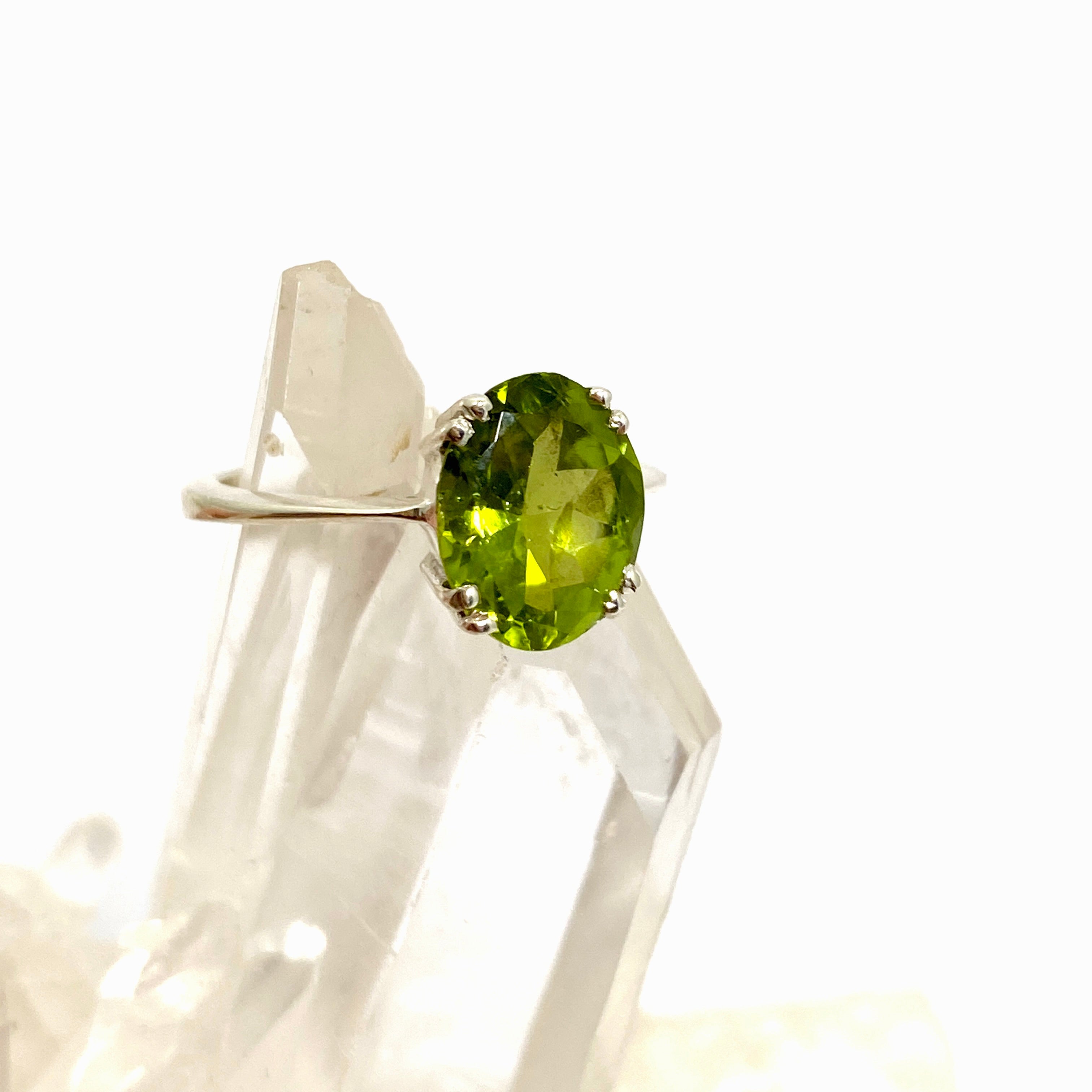 Peridot Oval Faceted Ring Size 5.5 - Dainty Green Gemstone Jewelry for Women - Perfect for Engagement, Anniversary & Everyday Wear
