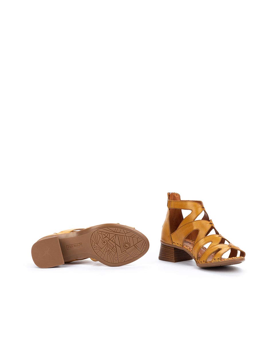 PIKOLINOS Women's Leather Heeled Sandals - Comfortable Honey Color Dress Shoes for Weddings, Parties & Summer Outfits