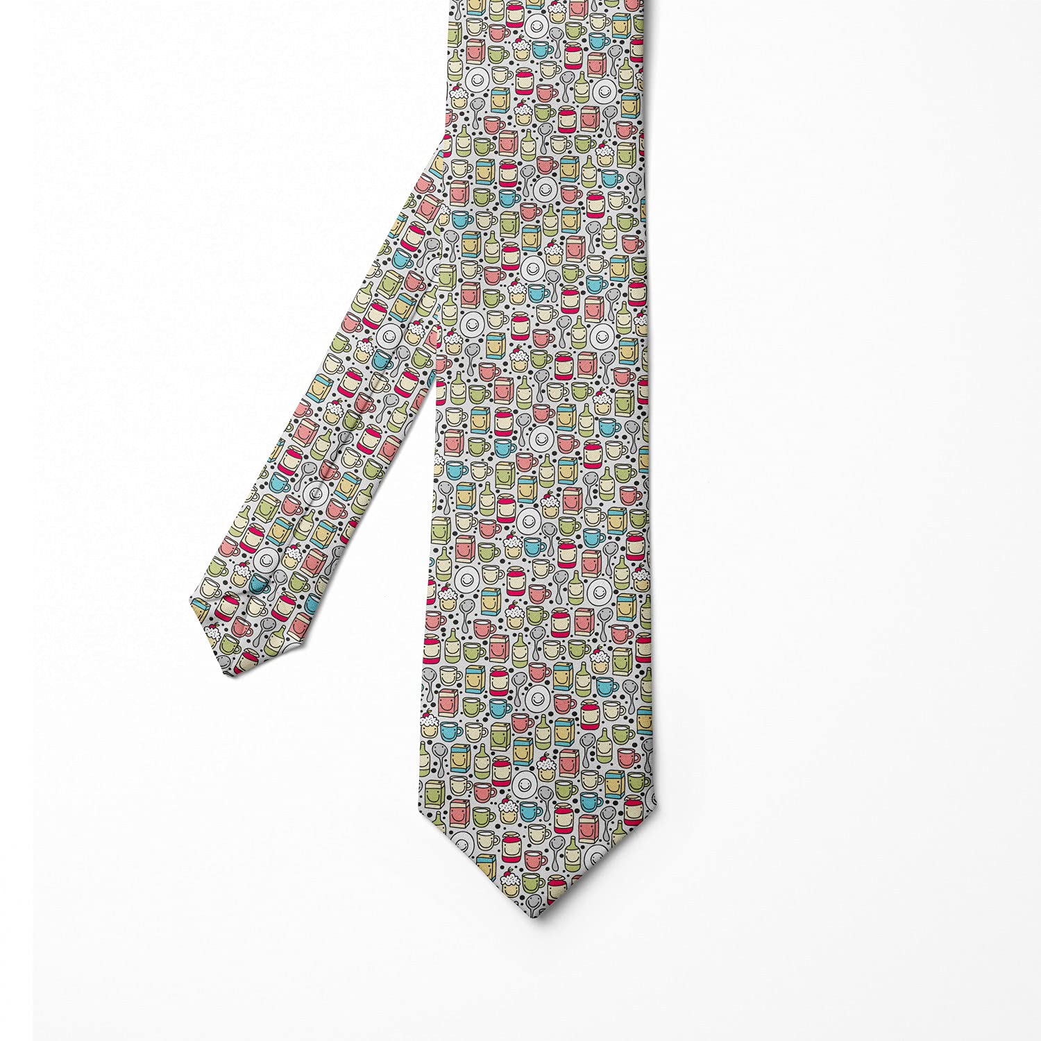 Ambesonne Multicolor Coffee Mugs & Milk Bottles Print Necktie - 3.7