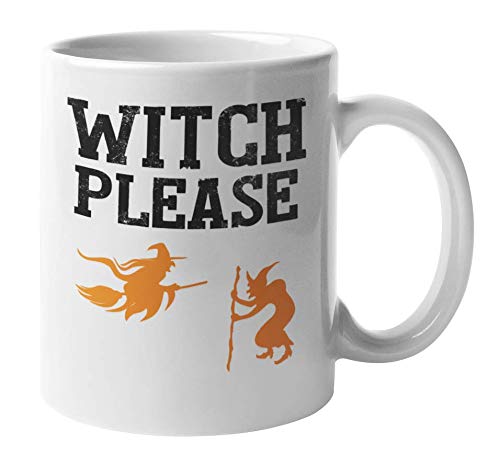Halloween Witch Ceramic Mug - 11oz Flying Witch & Hunchback Witch Design for Coffee & Tea - Perfect for Witches' Kitchen Decor, Halloween Party Supplies, and Spooky Gift Ideas