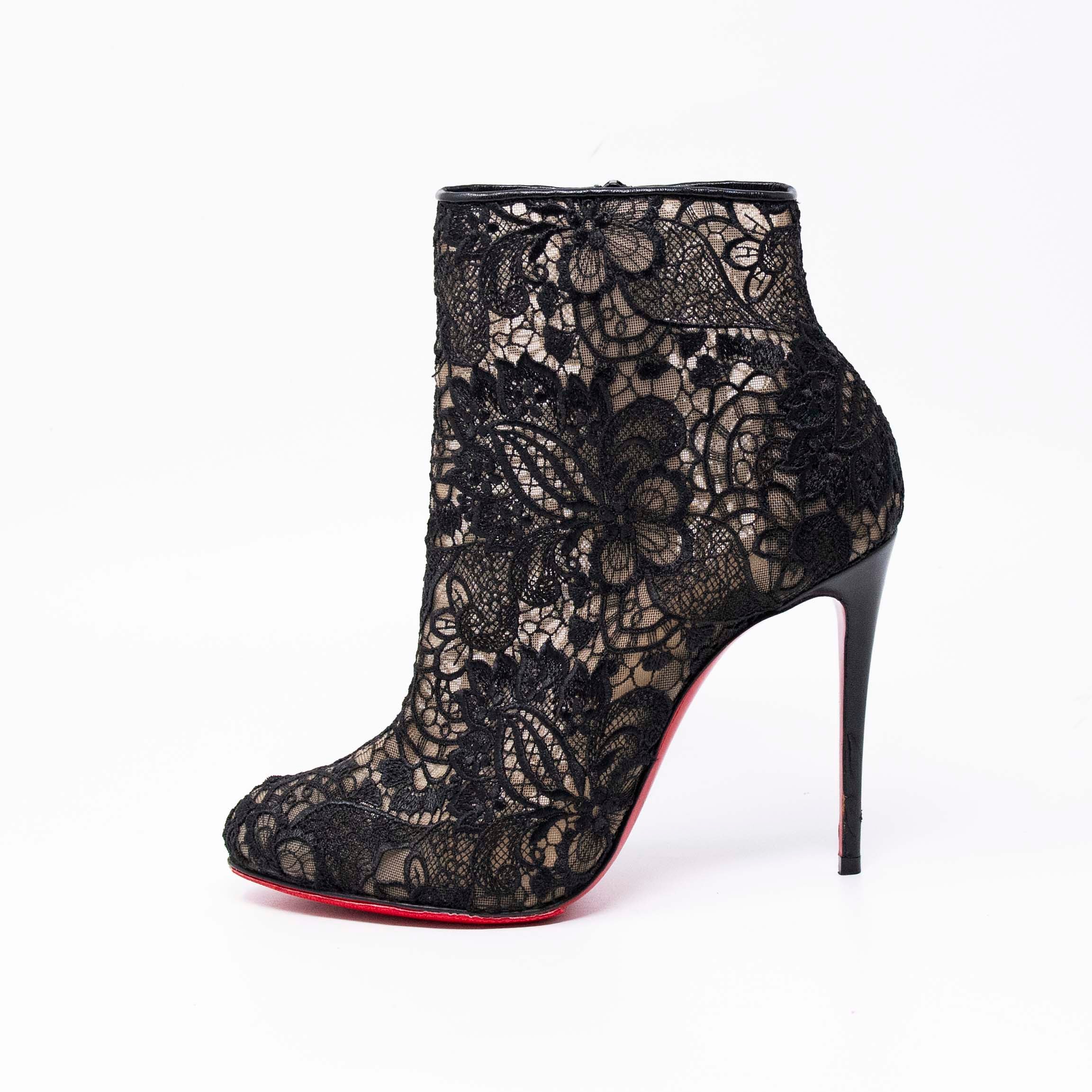 Christian Louboutin Black Miss Tennis Lace-Up Ankle Boots Size 37 - Stylish Women's Fashion Booties for Casual Outings & Night Out