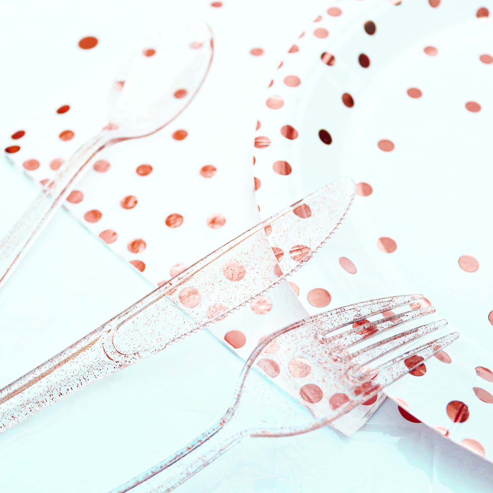 180-Piece Rose Gold Plastic Silverware Set - Disposable Glitter Cutlery for Parties (60 Forks, 60 Spoons, 60 Knives) | Elegant Flatware for Valentine's Day, Christmas & Special Occasions - Perfect for Weddings, Bridal Showers & Birthday Celebrations