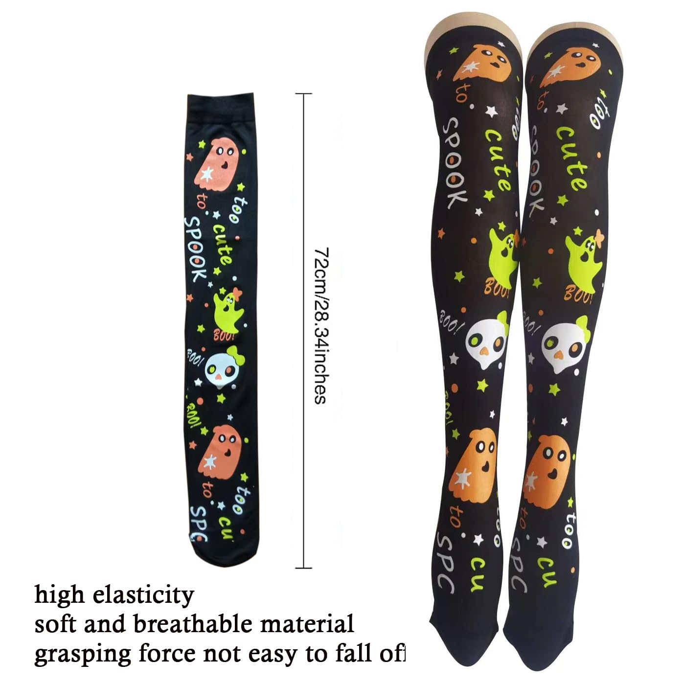Halloween Pumpkin Ghost Black Thigh High Stockings - Women's Over Knee Socks with Web & Bat Designs for Cosplay, Costume Parties & Halloween Outfits (2 Pairs) - Perfect for Halloween Events, Cosplay Costumes & Themed Parties