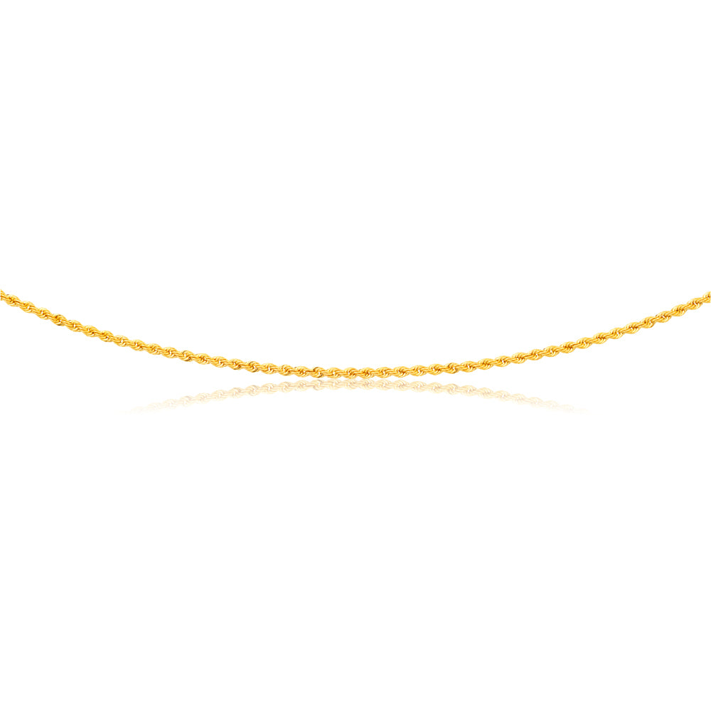9ct Yellow Gold 45cm Rope Chain Necklace - 50 Gauge Durable Jewelry for Women & Men - Perfect for Everyday Wear, Gifts & Special Occasions