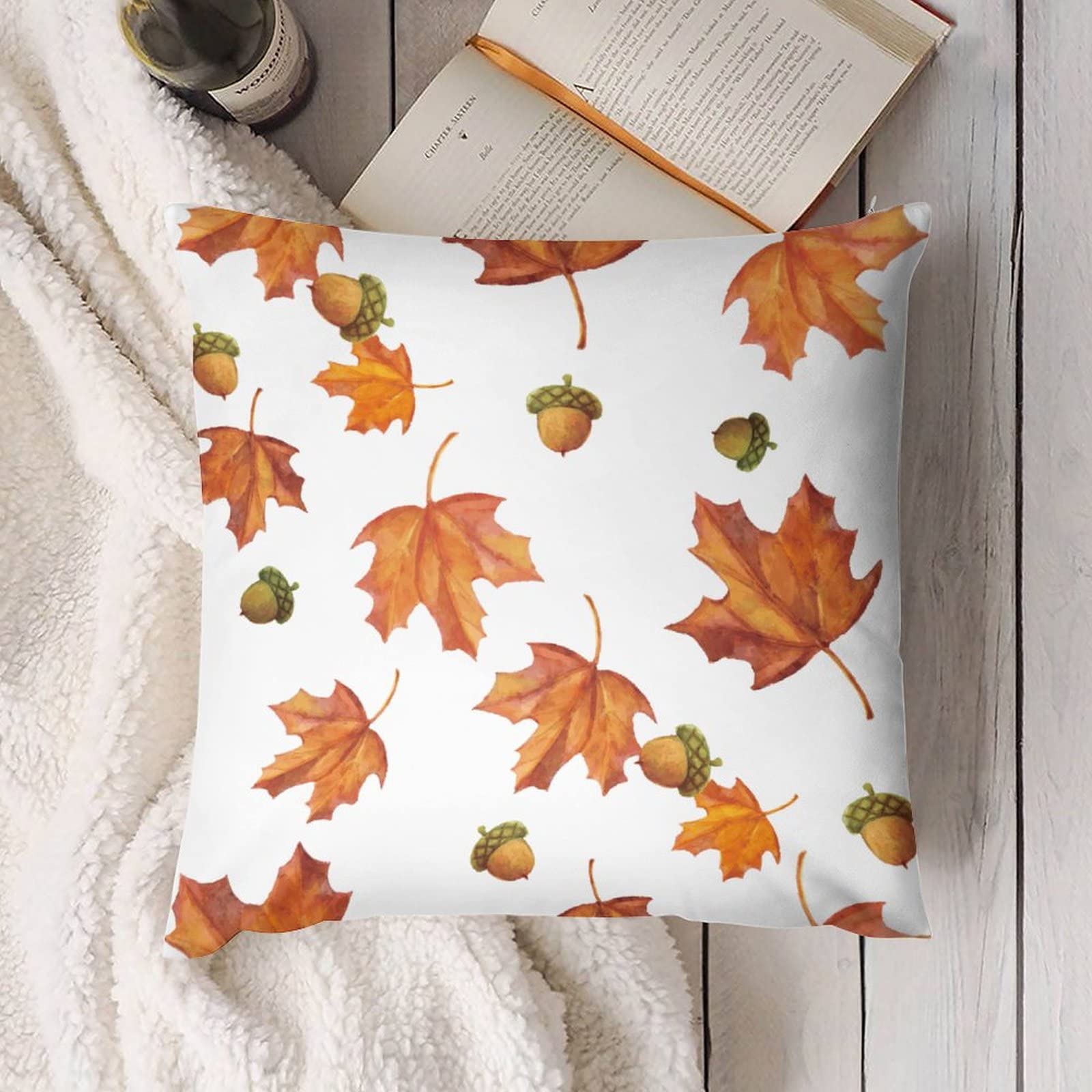 Farmhouse Style 18x18 Inch Pillow Covers - Fall Maple Leaves Thanksgiving Decor, Throw Cushion Covers for Couch, Sofa and Bed - Perfect for Autumn Home Decor & Holiday Season Cozy Living Room Ambience