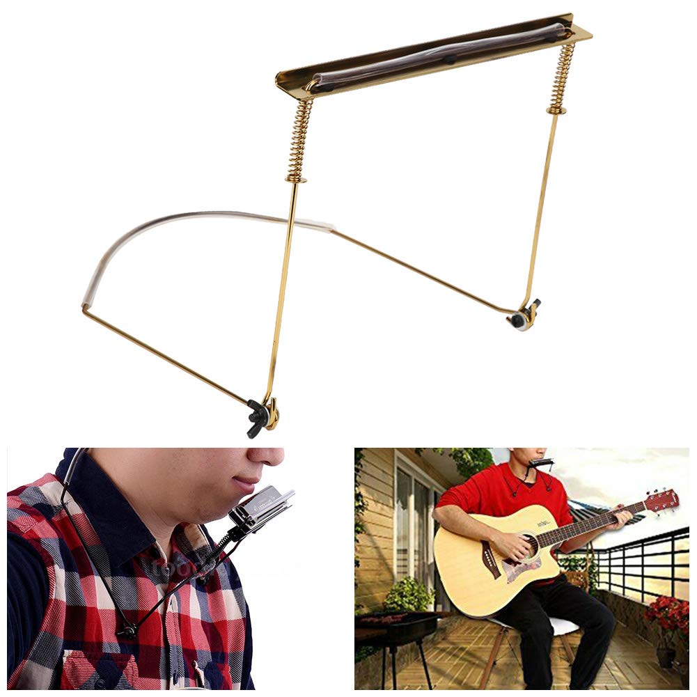 Professional Gold Harmonica Holder for 24-Hole Harmonica - Adjustable Neck Strap & Hands-Free Mouth Organ Bracket - Perfect for Live Performances, Practice Sessions & Street Musicians