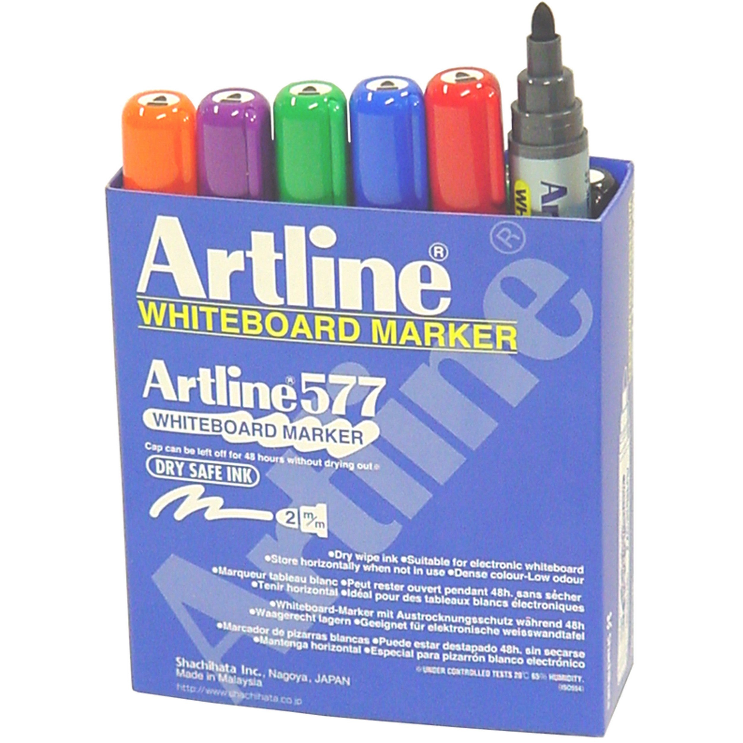 Artline 577 Whiteboard Markers - 3mm Bullet Tip, 12 Assorted Colors Pack - Perfect for Office, Classroom & Home Whiteboard Presentations