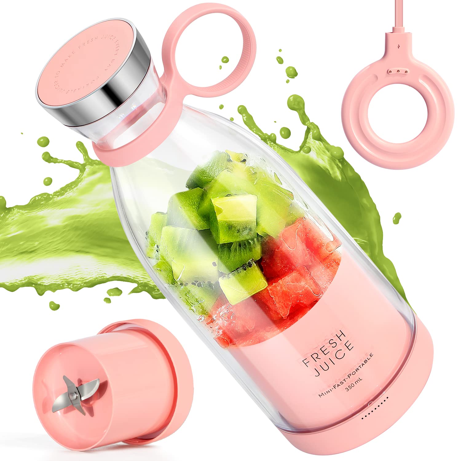 MIAOKE Portable Blender 11.8oz - USB Rechargeable Mini Smoothie Maker & Shaker Bottle with Magnetic Charging | Perfect for Protein Shakes, Fruit Smoothies | Travel, Gym, Office, Outdoor, Car & Home Use - Great Gift Idea
