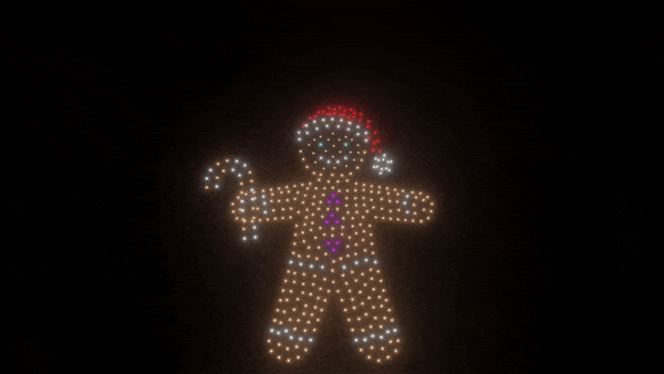 Gingerbread Animation Drone Show - 400 Drones for Christmas Light Displays & Holiday Events