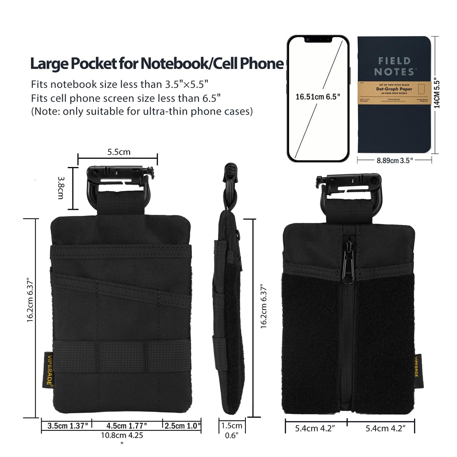 VIPERADE VE25 EDC Pouch Organizer - Compact Tool Bag for Men with Hook & Loop Panel, Multitool Hip Pack - Black | Perfect for Everyday Carry, Camping, Hiking & Outdoor Adventures