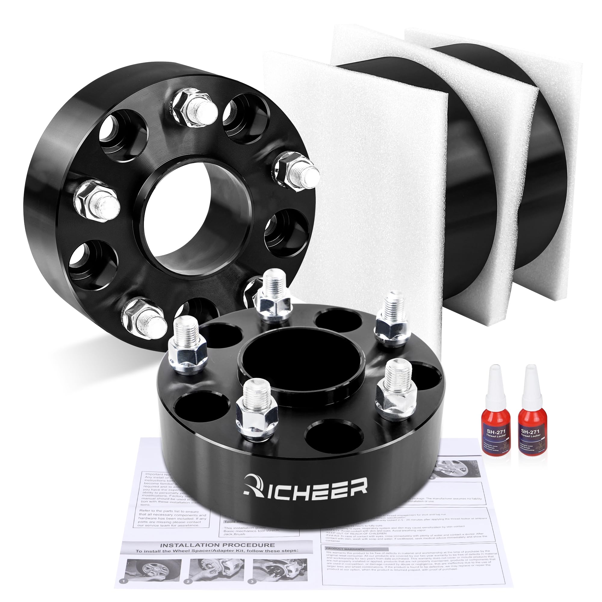 Richeer 2 Inch 5x5 Wheel Spacers for Jeep Wrangler JL (2018-2024), Grand Cherokee WK2/WL (2011-2024), Gladiator JT (2019-2024), Dodge Durango (2011-2023) - 14x1.5 Studs & 71.5mm Bore - Enhance Off-Road Performance & Vehicle Stance