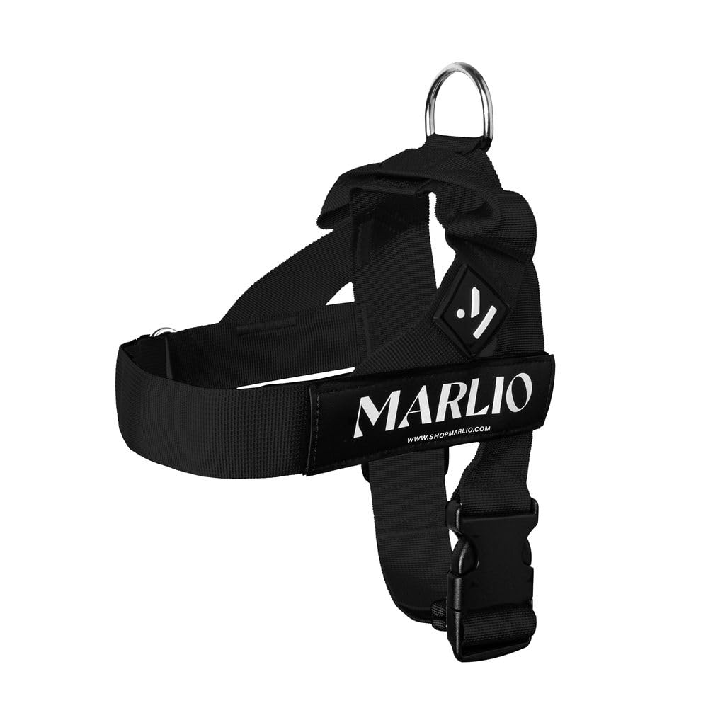 Marlio Adjustable No-Pull Dog Harness - Choke-Free, Comfortable & Stylish Pet Walking Gear with Easy-On Design, Unique Prints & Matching Leash - Small Size Solid Black - Perfect for Daily Walks, Training & Outdoor Adventures