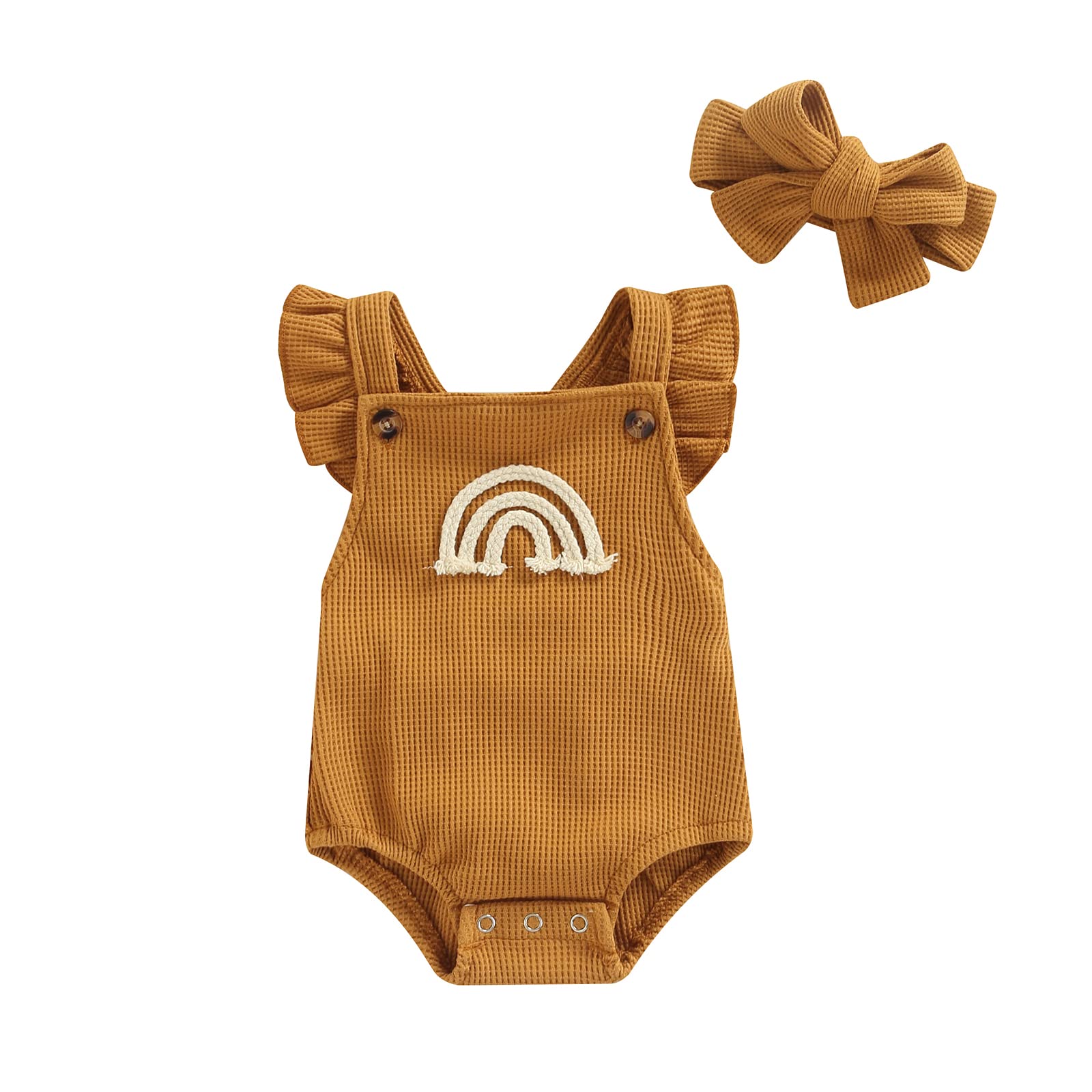 Newborn Baby Boy & Girl Clothes - Rainbow Romper Waffle Bodysuit with Ruffled Sleeveless Design | Soft Infant Jumpsuit Outfit for Photoshoots, Playtime & Special Occasions