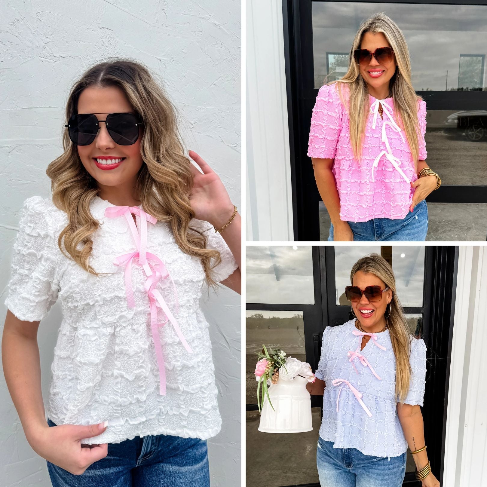 Gracie Bow Front Top - Women's Elegant Blouse in 3 Colors (White, Black, Navy) | Perfect for Office Wear, Date Night & Special Occasions