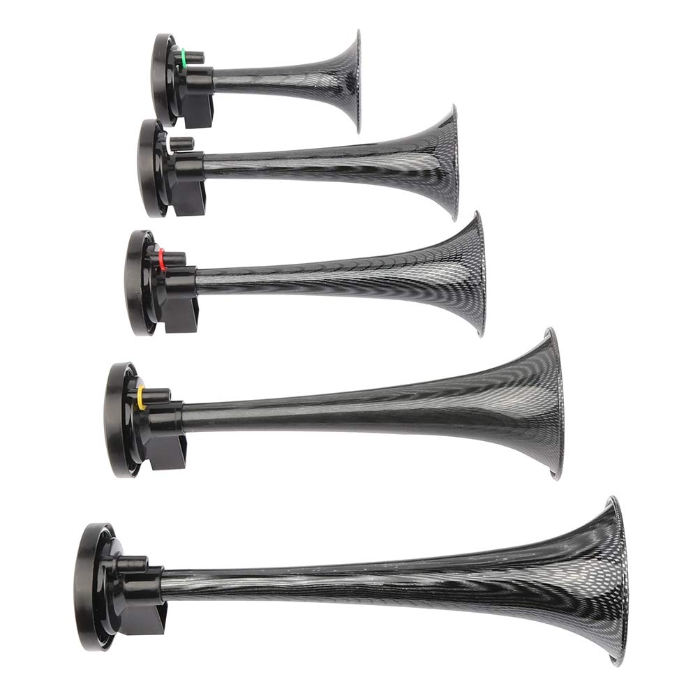 5 Trumpet Electric Air Horn with Compressor - 12V Loud Train Sound for Trucks, Cars, SUVs & Boats - Heavy Duty Vehicle Replacement Horn - Black (Perfect for Emergency Alerts & Off-Road Adventures)