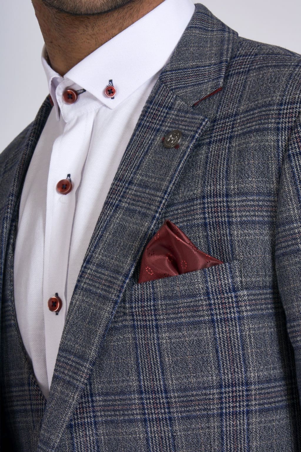Marc Darcy Enzo Grey Men's Blue Check Tweed Suit - Classic Formal Wear for Weddings, Business Meetings & Special Occasions